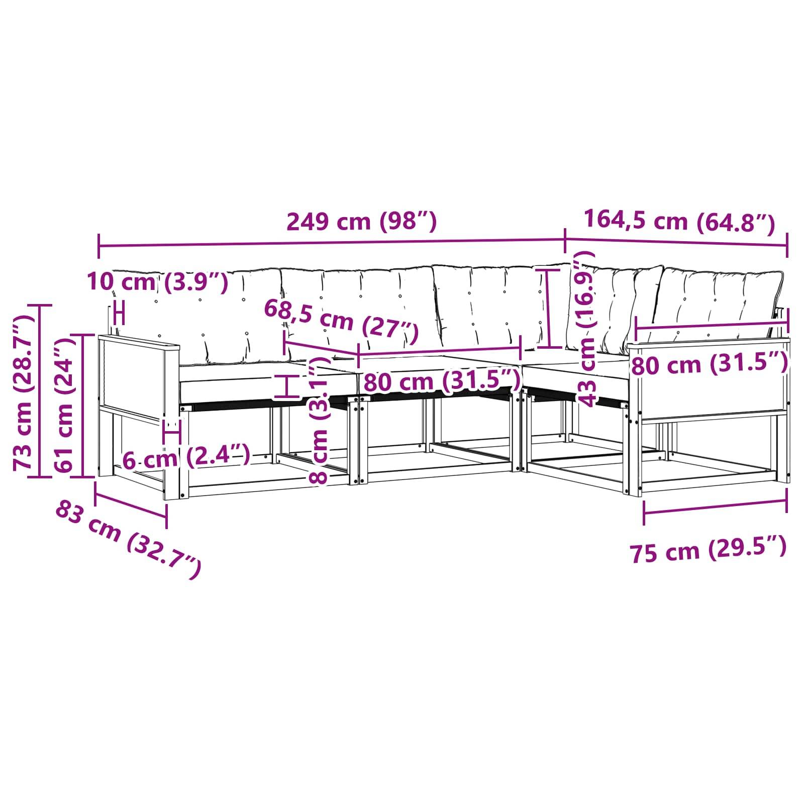 vidaXL Outdoor-Sofagarnitur mit Kissen 4 pcs Natur und Creme