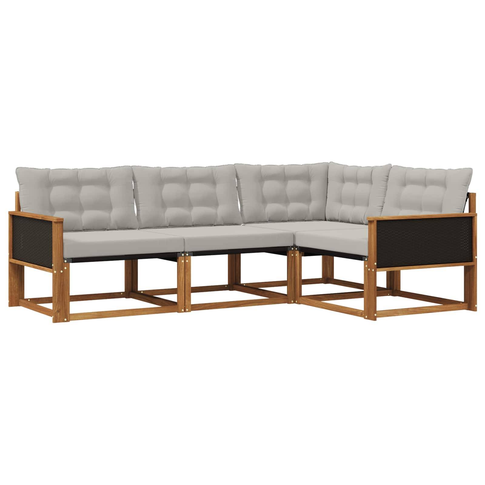 vidaXL Outdoor-Sofagarnitur mit Kissen 4 pcs Natürlich und Hellgrau