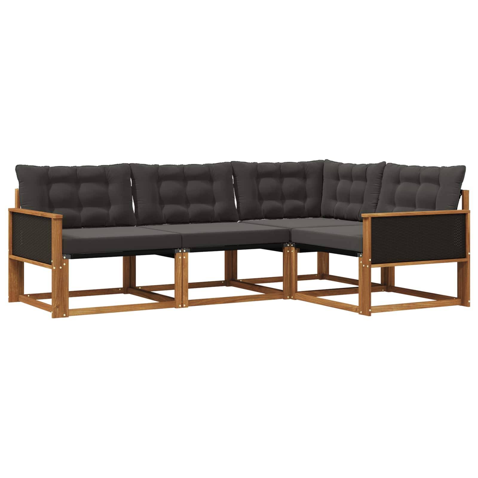 vidaXL Outdoor-Sofagarnitur mit Kissen 4 pcs Natürlich und Schwarz