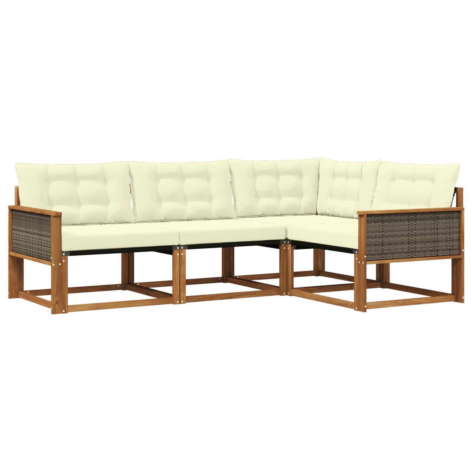 vidaXL Outdoor-Sofagarnitur mit Kissen 4 pcs Natur und Creme