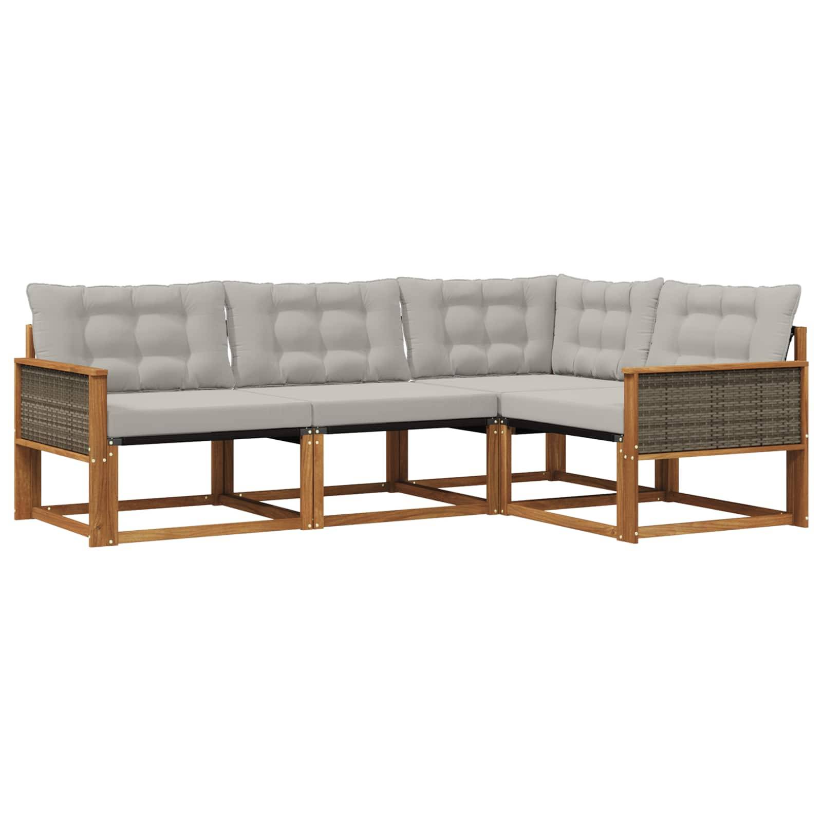 vidaXL Outdoor-Sofagarnitur mit Kissen 4 pcs Natürlich und Hellgrau