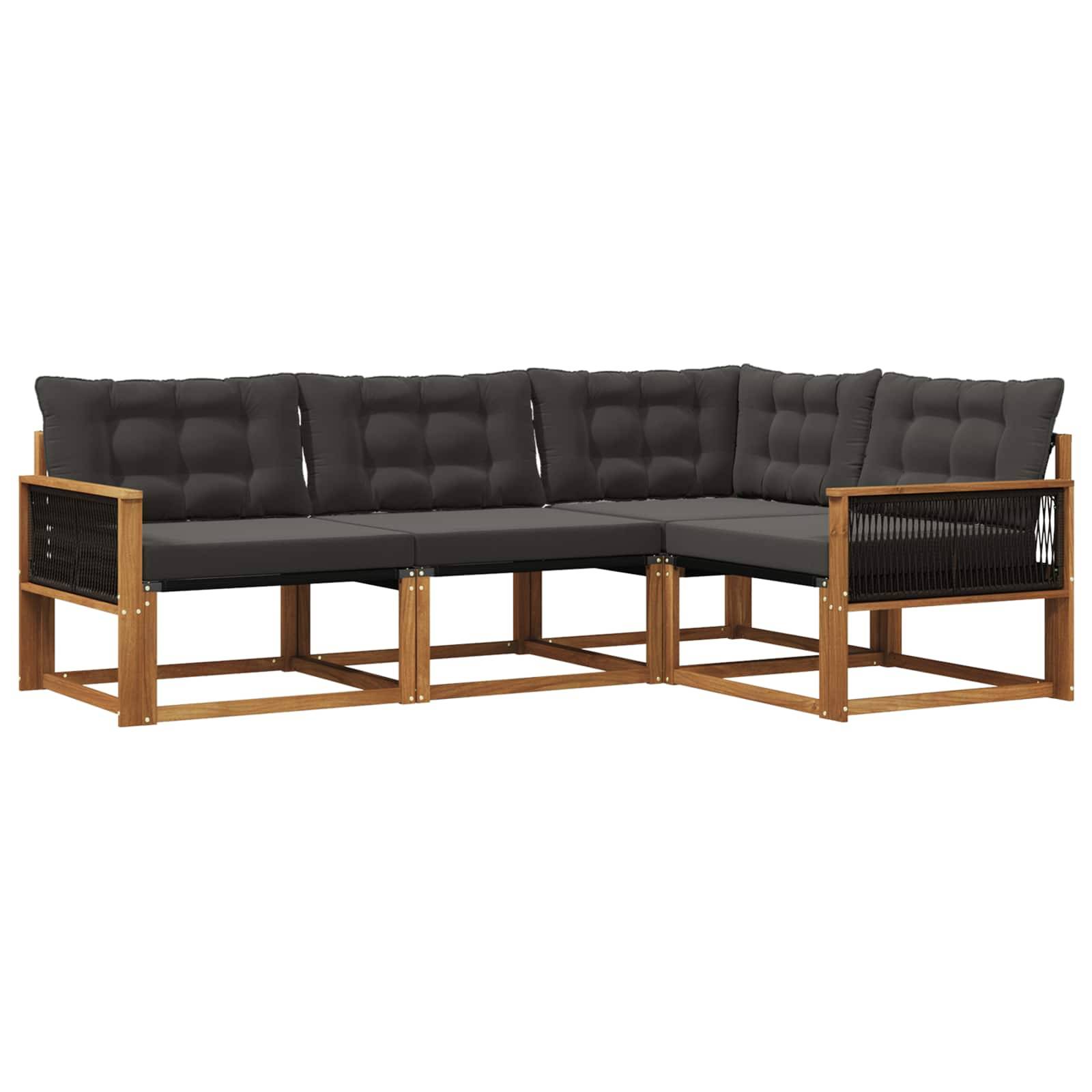 vidaXL Outdoor-Sofagarnitur mit Kissen 4 pcs Natürlich und Schwarz