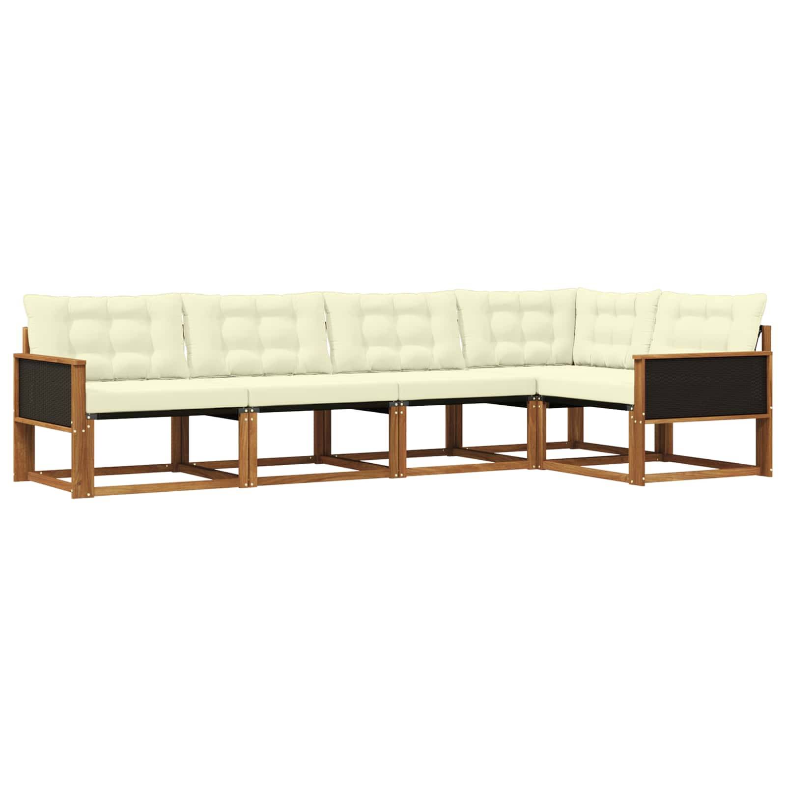 vidaXL Outdoor-Sofagarnitur mit Kissen 5 pcs Natur und Creme