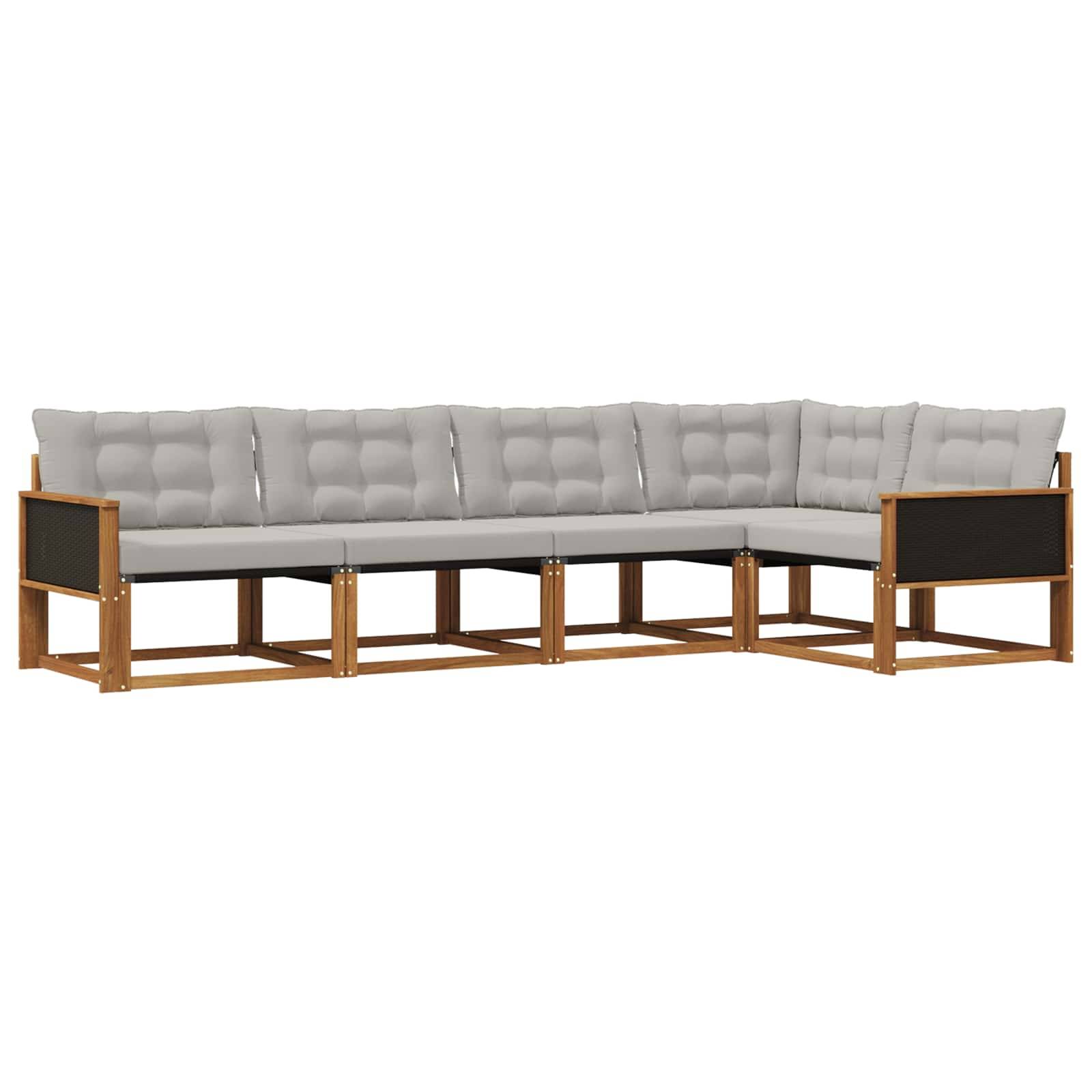 vidaXL Outdoor-Sofagarnitur mit Kissen 5 pcs Natürlich und Hellgrau