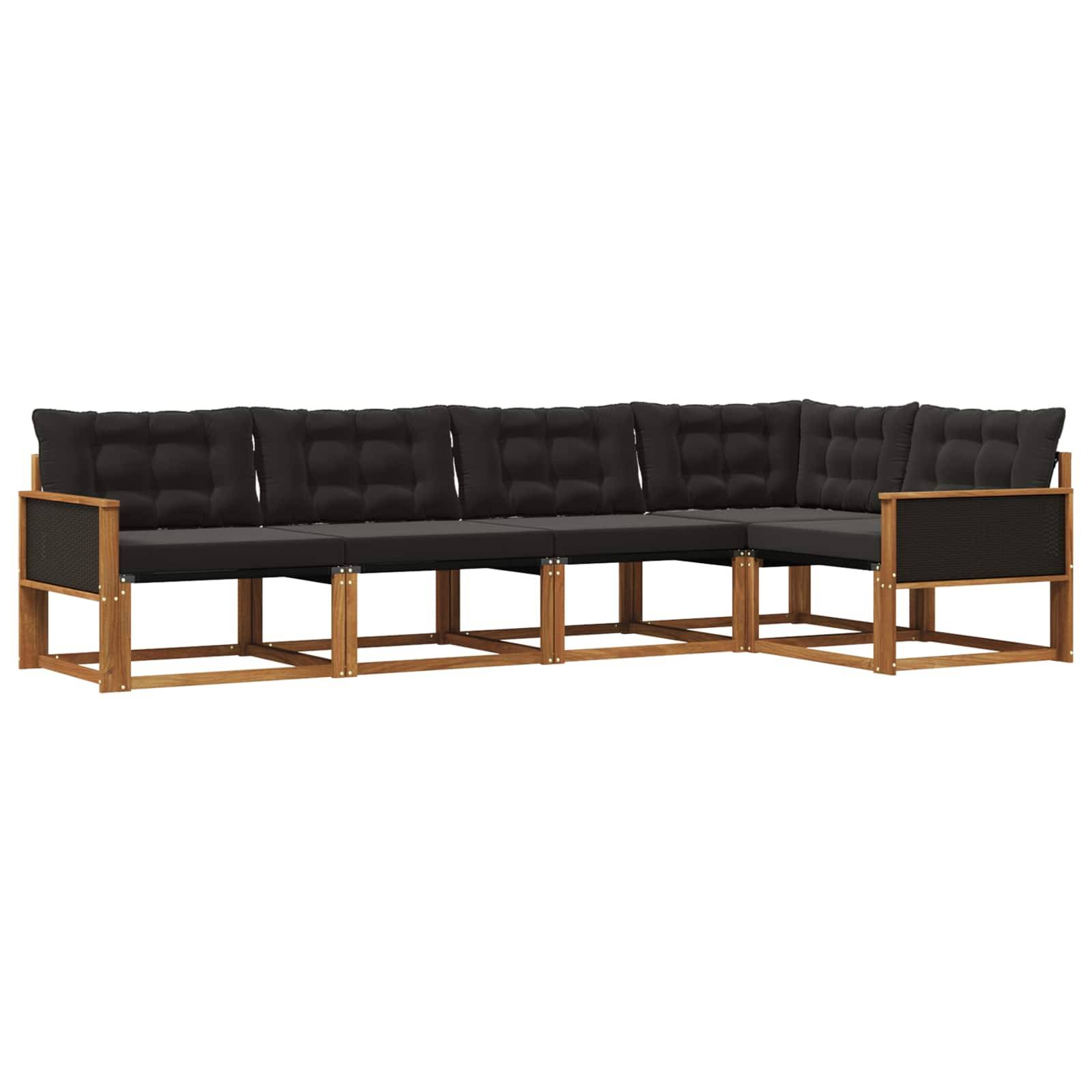 vidaXL Outdoor-Sofagarnitur mit Kissen 5 pcs Natürlich und Schwarz
