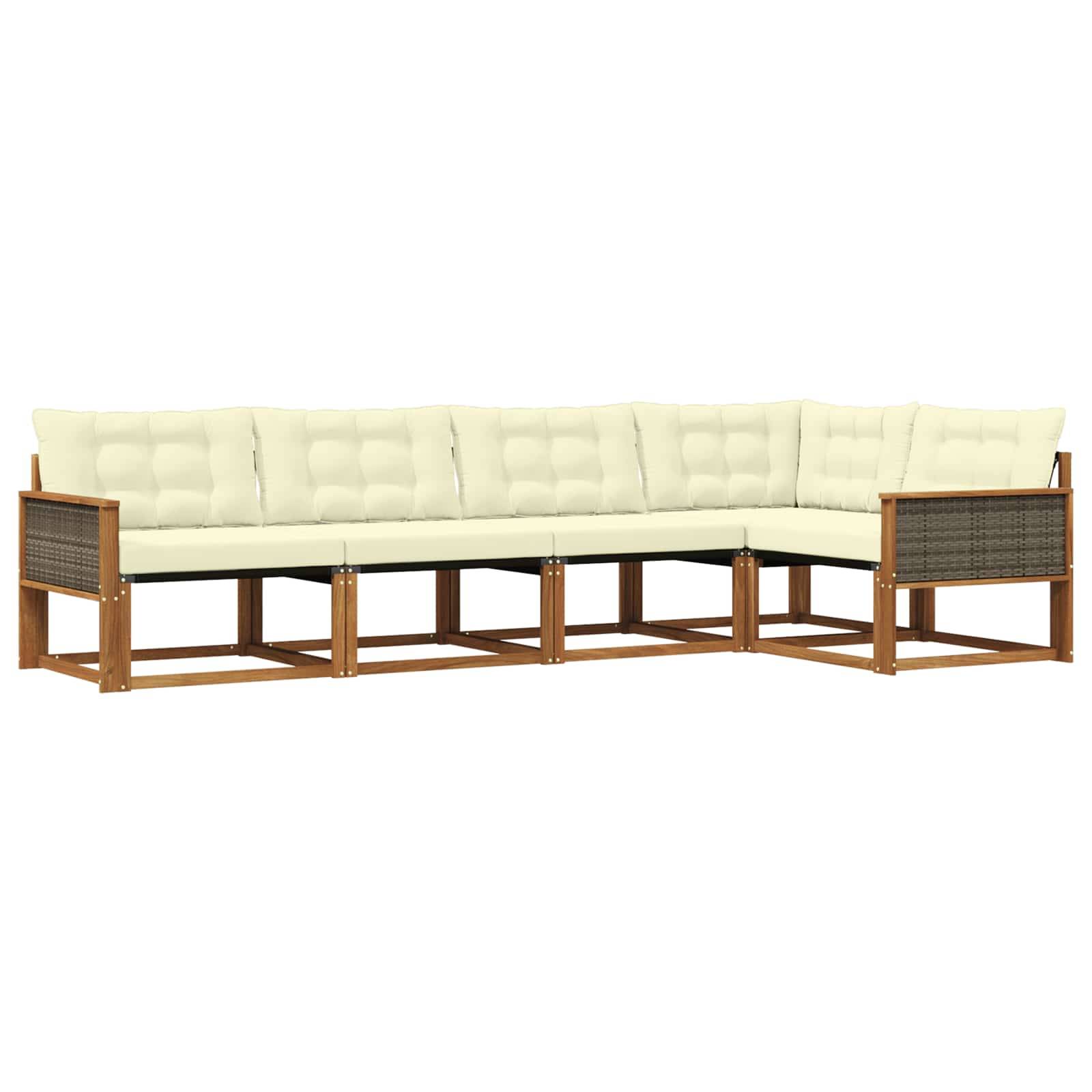 vidaXL Outdoor-Sofagarnitur mit Kissen 5 pcs Natur und Creme