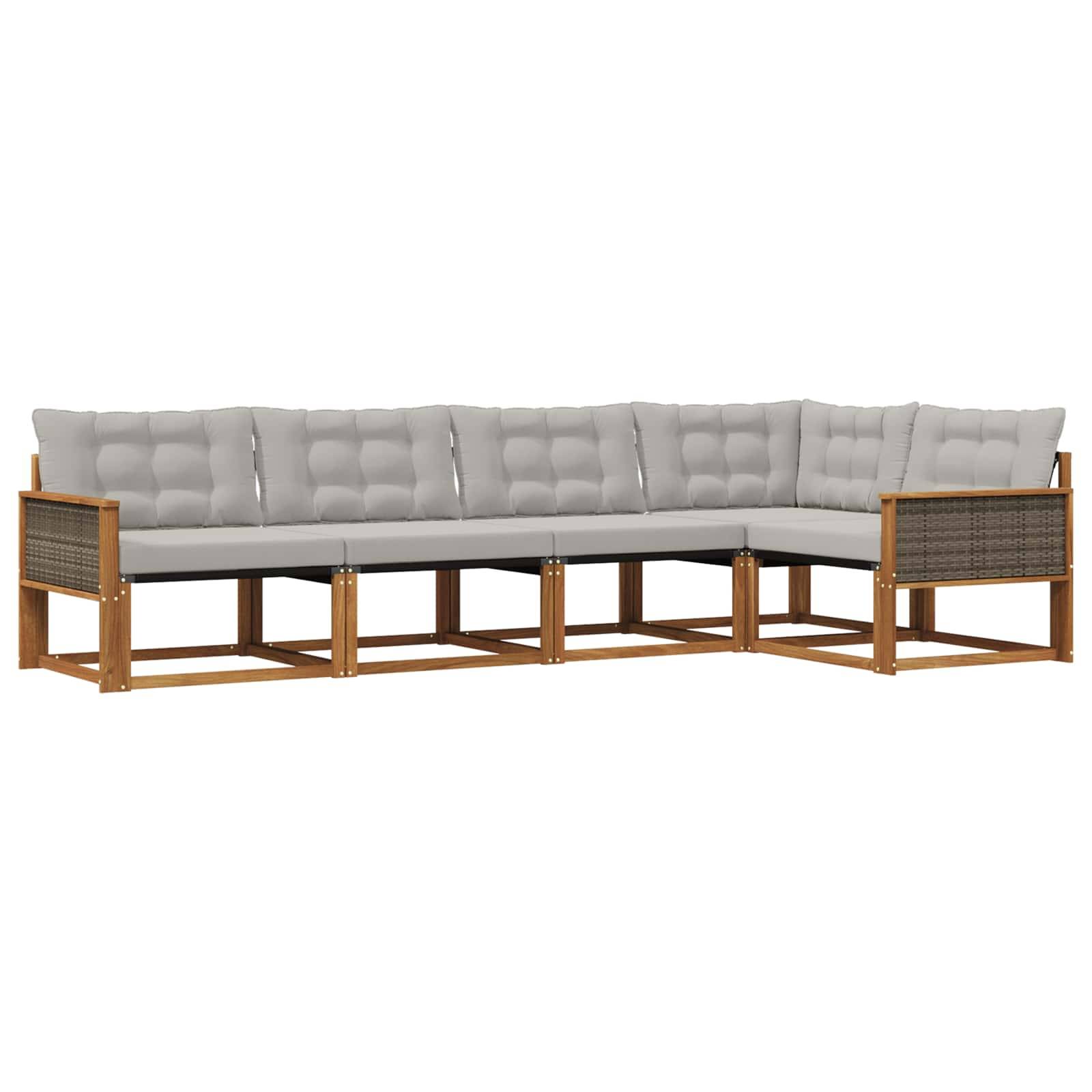 vidaXL Outdoor-Sofagarnitur mit Kissen 5 pcs Natürlich und Hellgrau