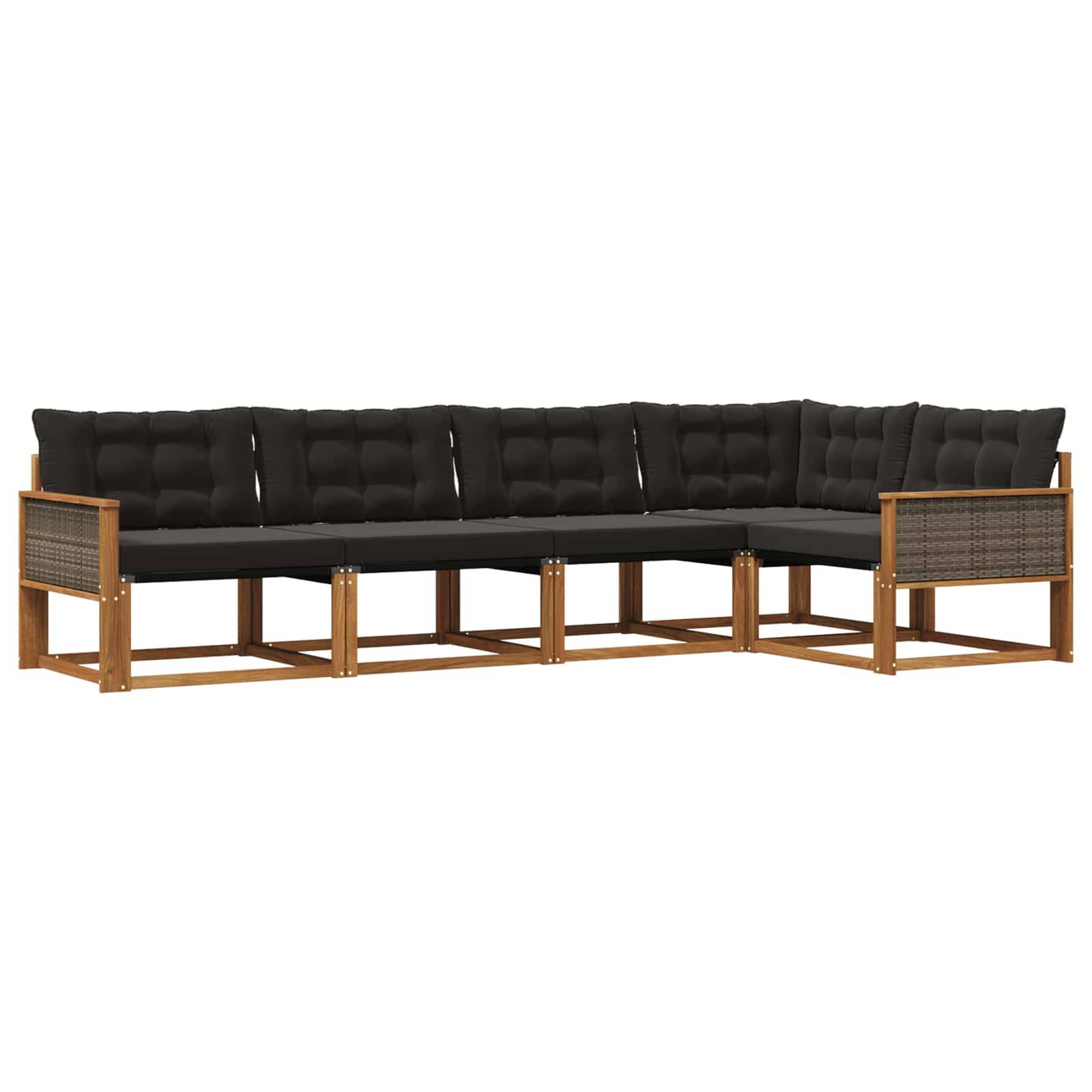 vidaXL Outdoor-Sofagarnitur mit Kissen 5 pcs Natürlich und Schwarz