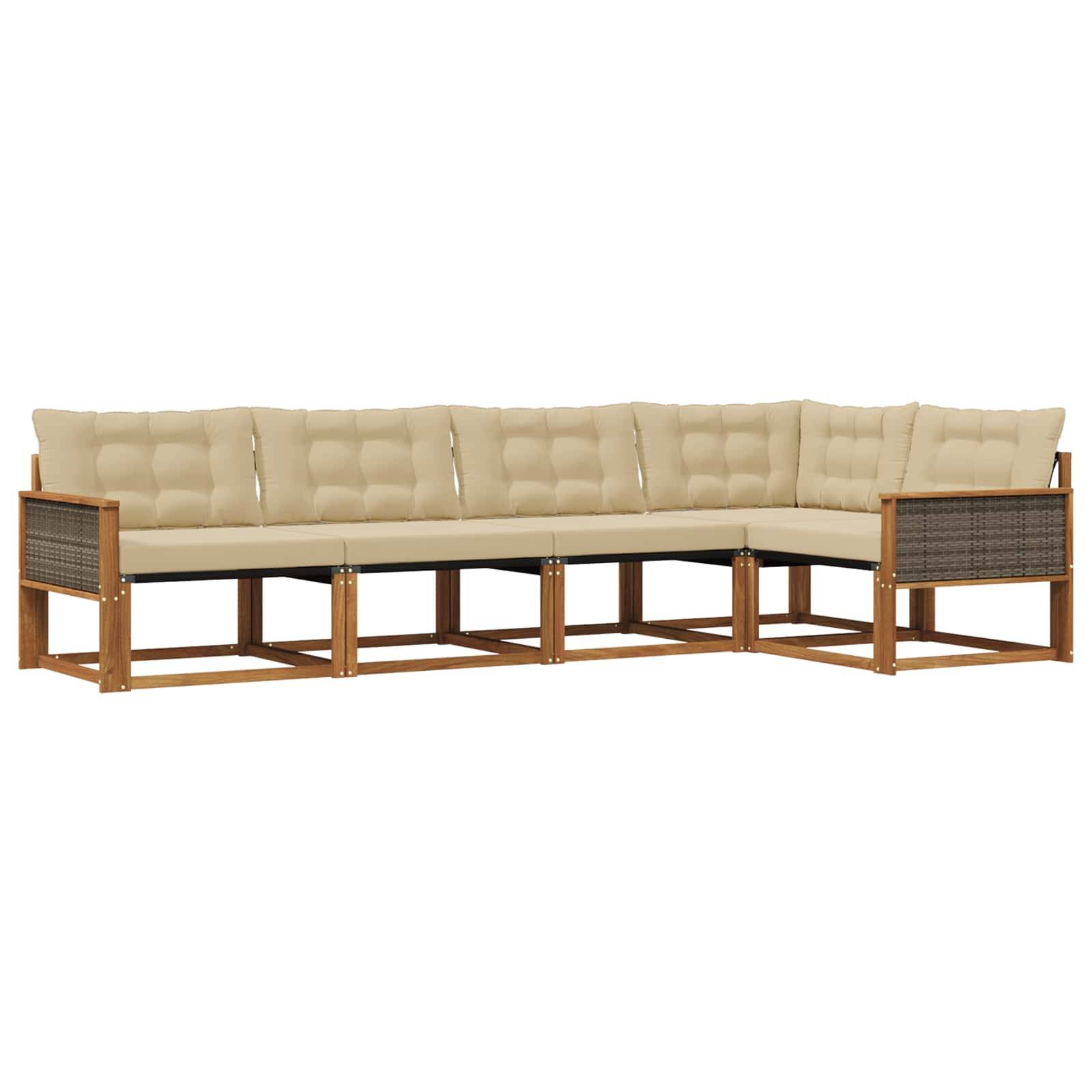 vidaXL Outdoor-Sofagarnitur mit Kissen 5 pcs Natur und Beige