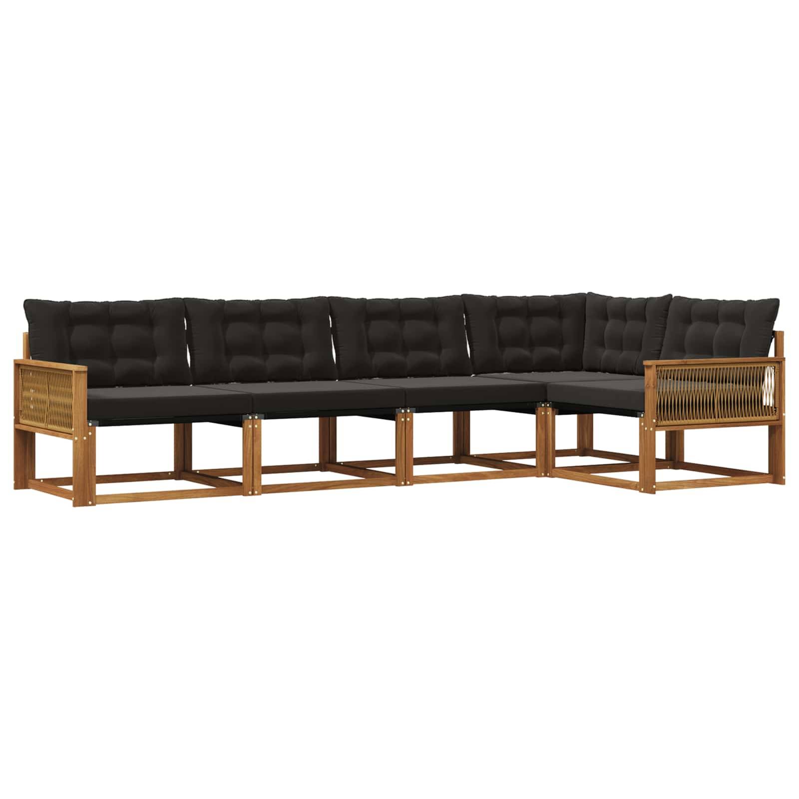 vidaXL Outdoor-Sofagarnitur mit Kissen 5 pcs Natürlich und Schwarz