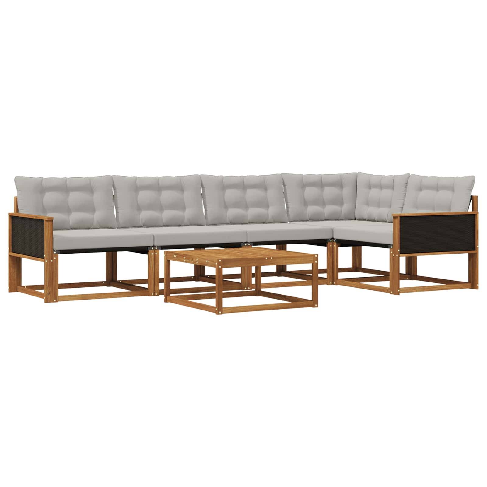 vidaXL Outdoor-Sofagarnitur mit Kissen 6 pcs Natürlich und Hellgrau