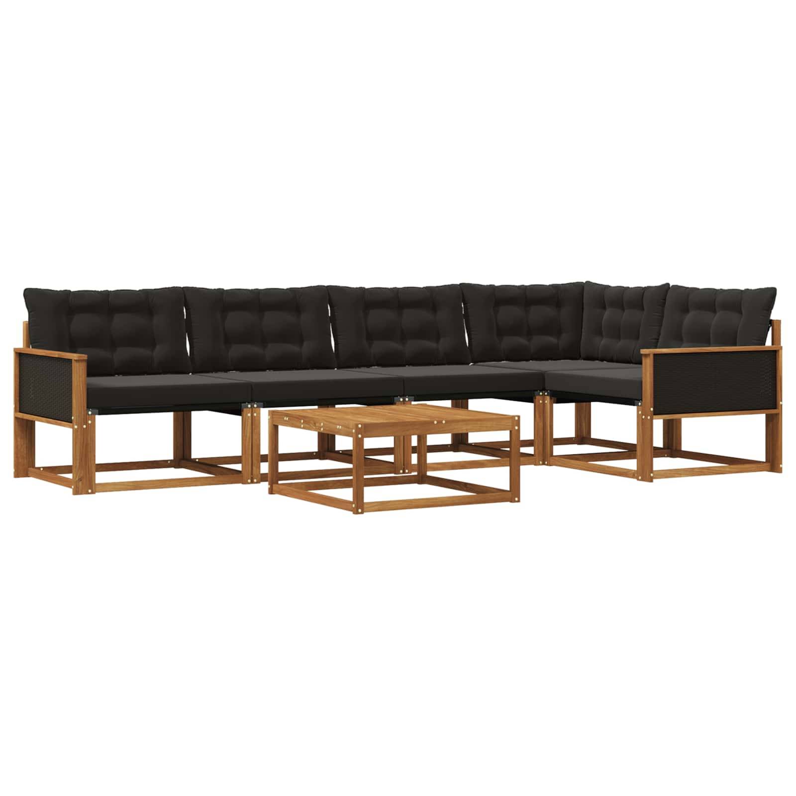 vidaXL Outdoor-Sofagarnitur mit Kissen 6 pcs Natürlich und Schwarz