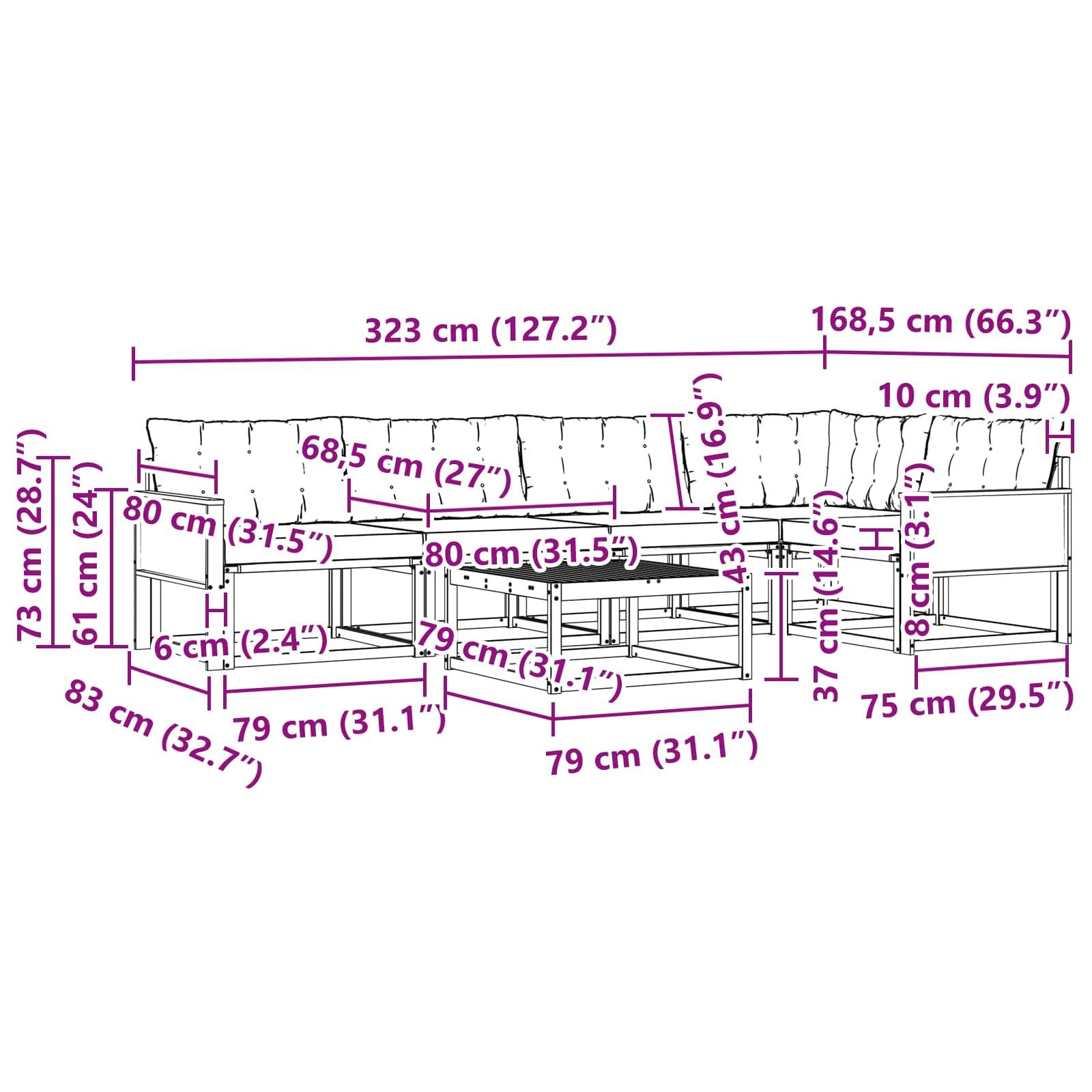 vidaXL Outdoor-Sofagarnitur mit Kissen 6 pcs Natur und Creme