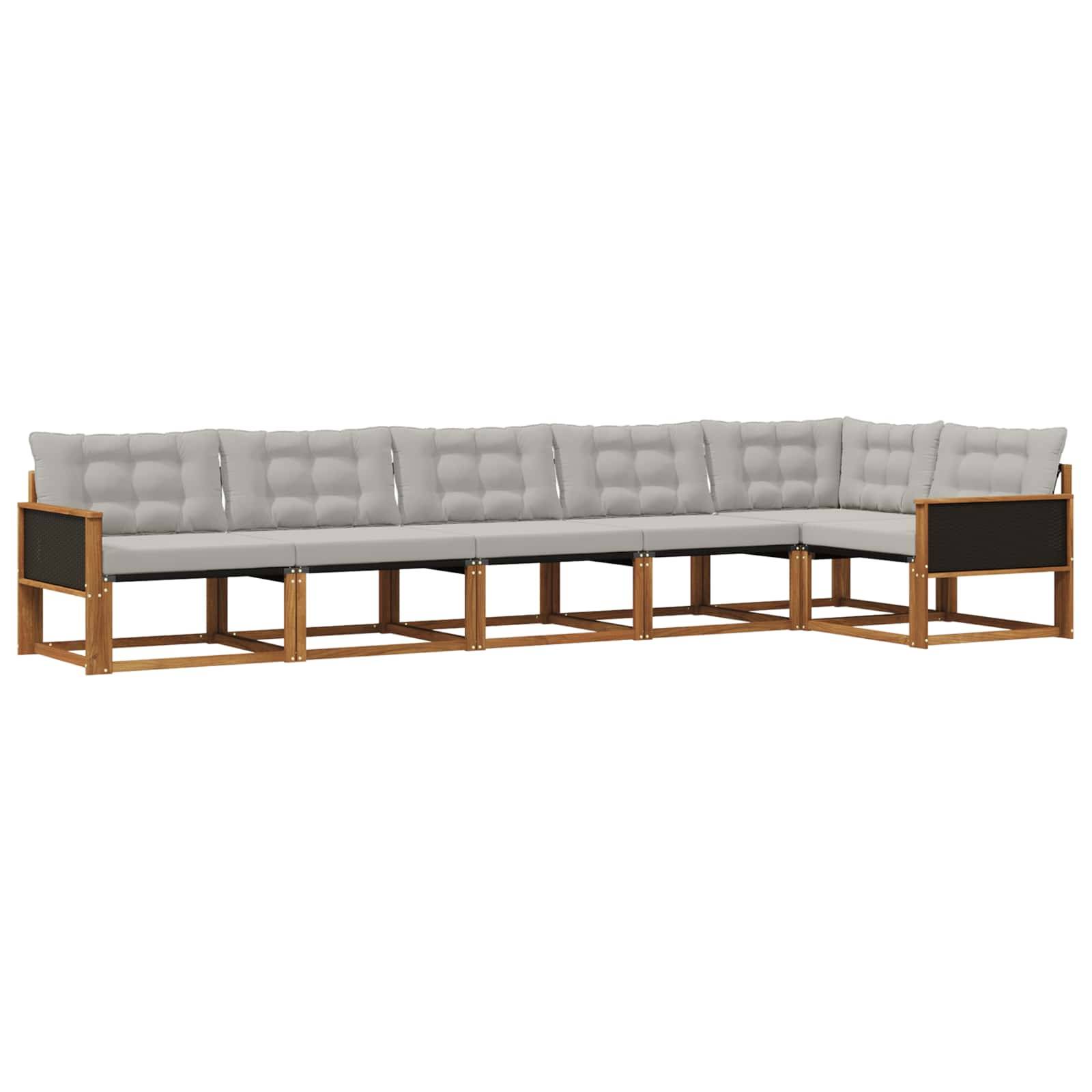 vidaXL Outdoor-Sofagarnitur mit Kissen 6 pcs Natürlich und Hellgrau