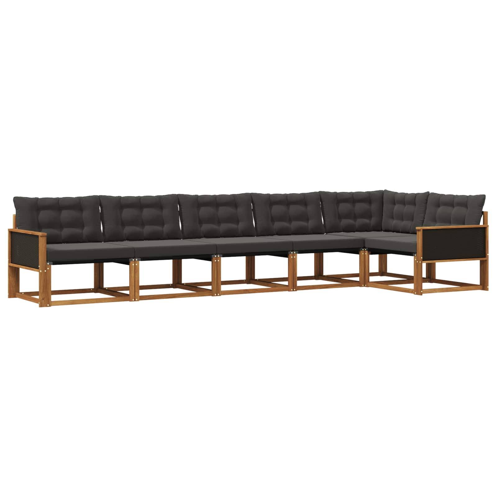 vidaXL Outdoor-Sofagarnitur mit Kissen 6 pcs Natürlich und Schwarz