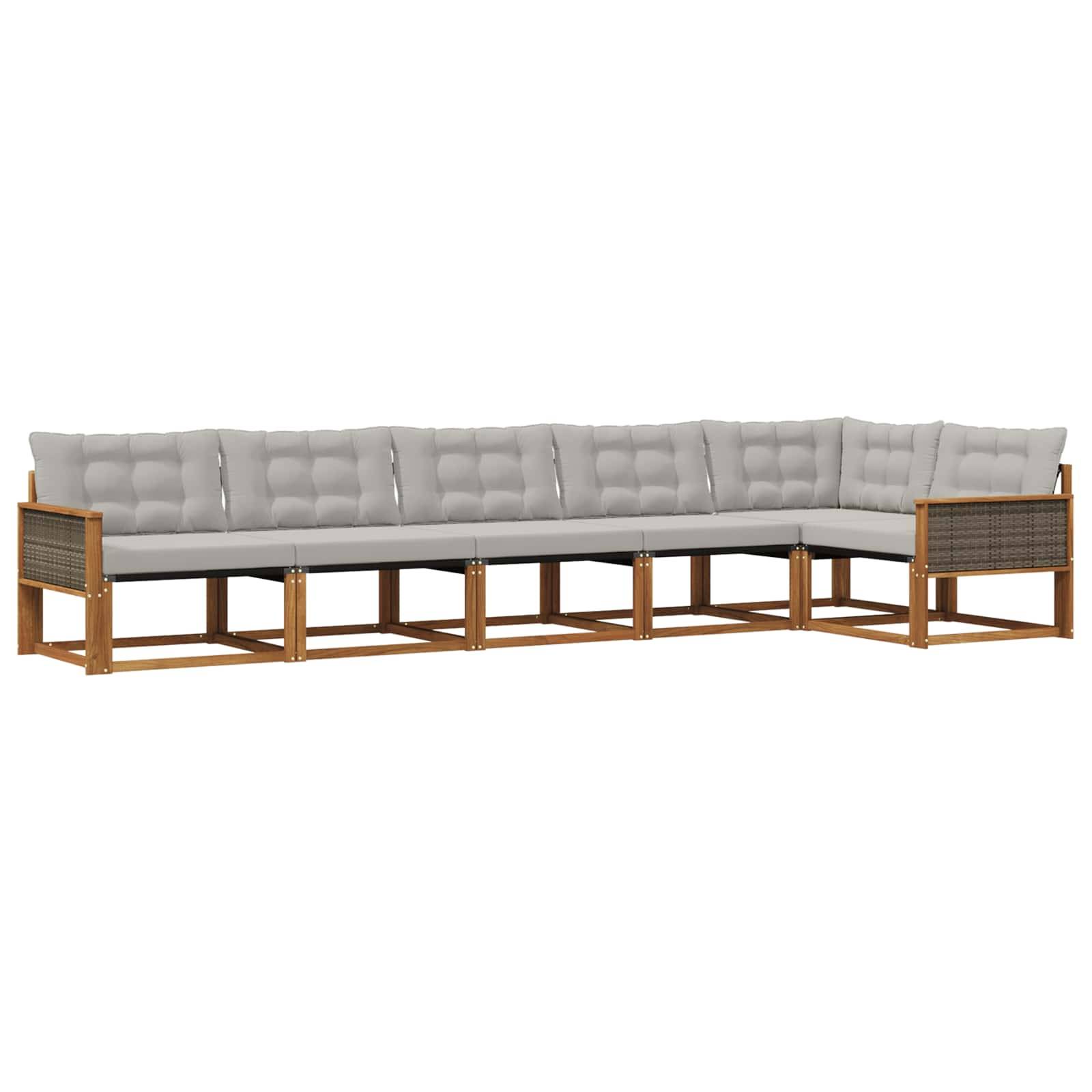 vidaXL Outdoor-Sofagarnitur mit Kissen 6 pcs Natürlich und Hellgrau