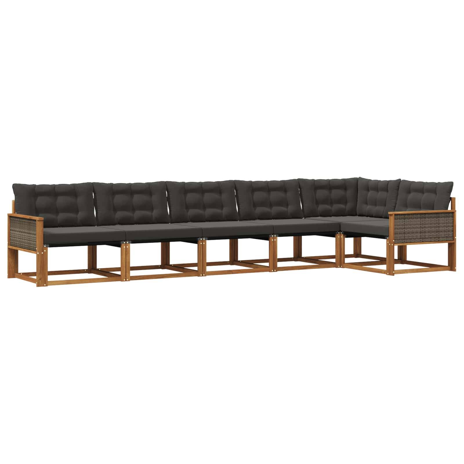 vidaXL Outdoor-Sofagarnitur mit Kissen 6 pcs Natürlich und Schwarz