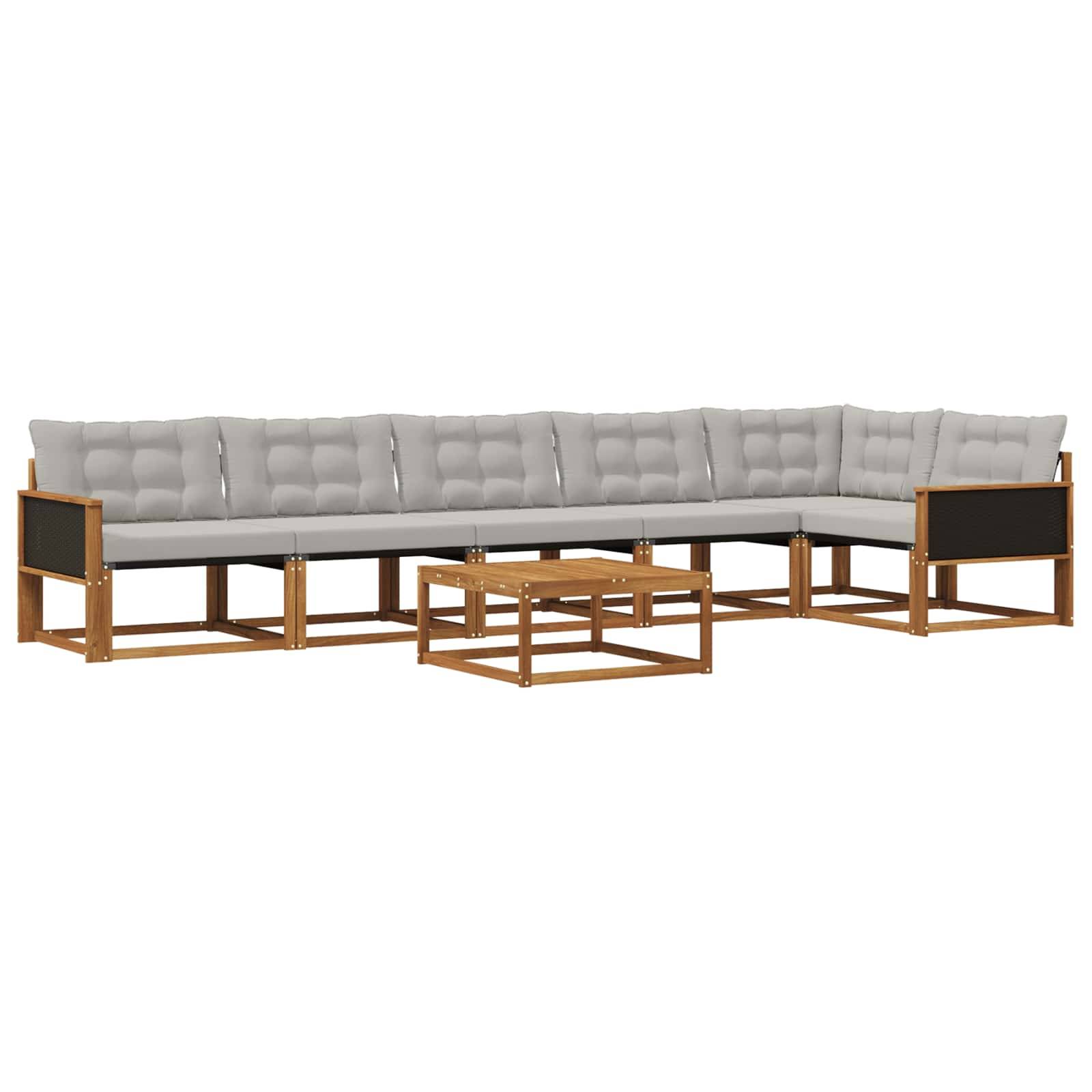 vidaXL Outdoor-Sofagarnitur mit Kissen 7 pcs Natürlich und Hellgrau
