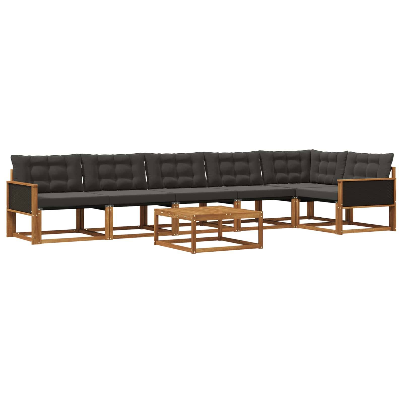 vidaXL Outdoor-Sofagarnitur mit Kissen 7 pcs Natürlich und Schwarz