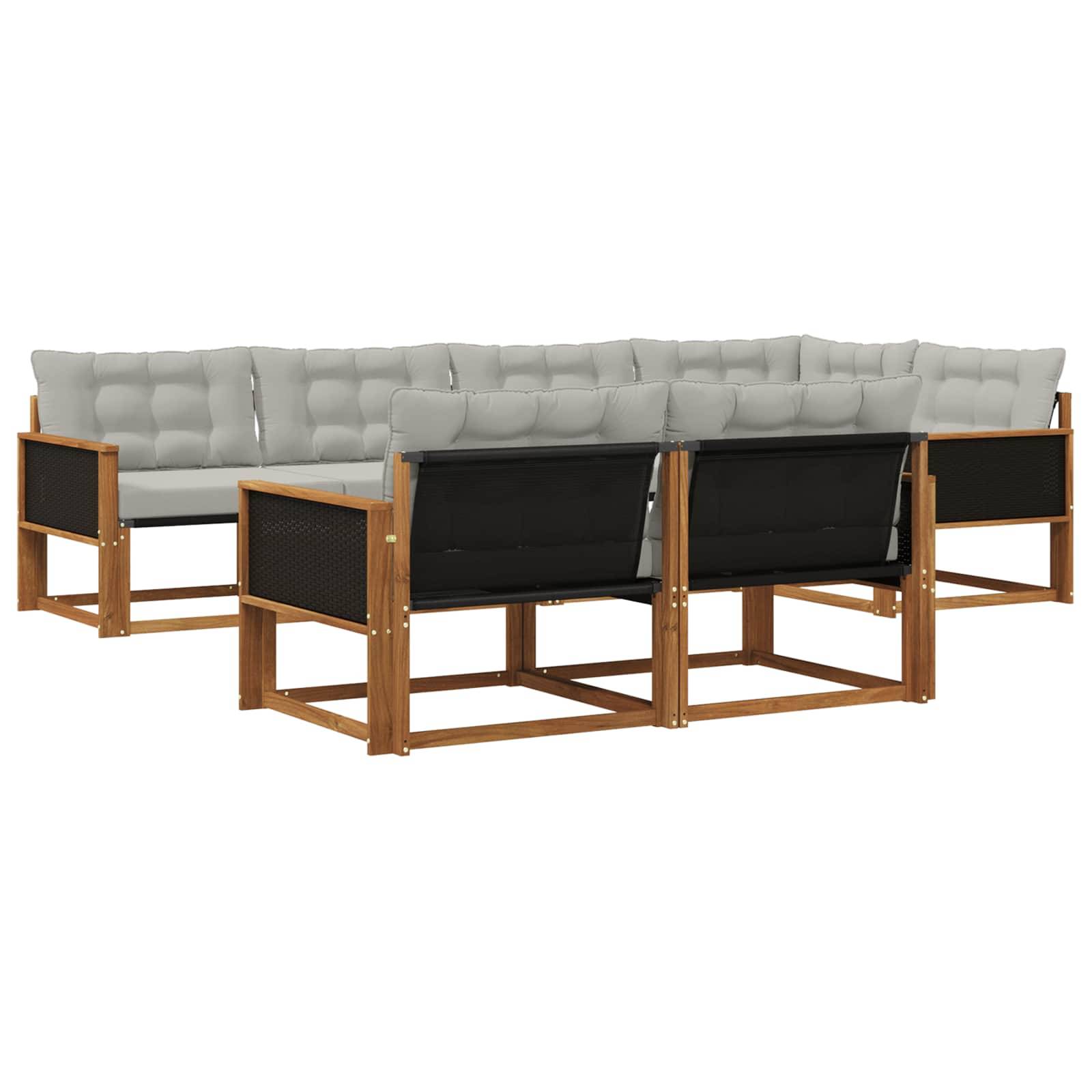 vidaXL Outdoor-Sofagarnitur mit Kissen 7 pcs Natürlich und Hellgrau