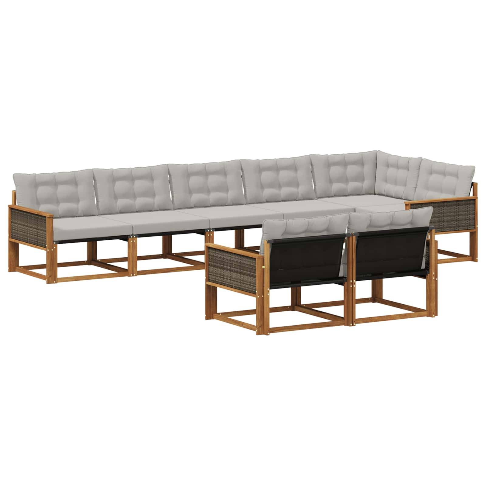 vidaXL Outdoor-Sofagarnitur mit Kissen 8 pcs Natürlich und Hellgrau