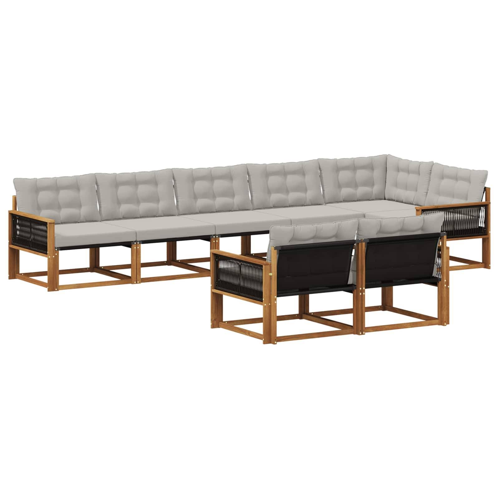 vidaXL Outdoor-Sofagarnitur mit Kissen 8 pcs Natürlich und Hellgrau