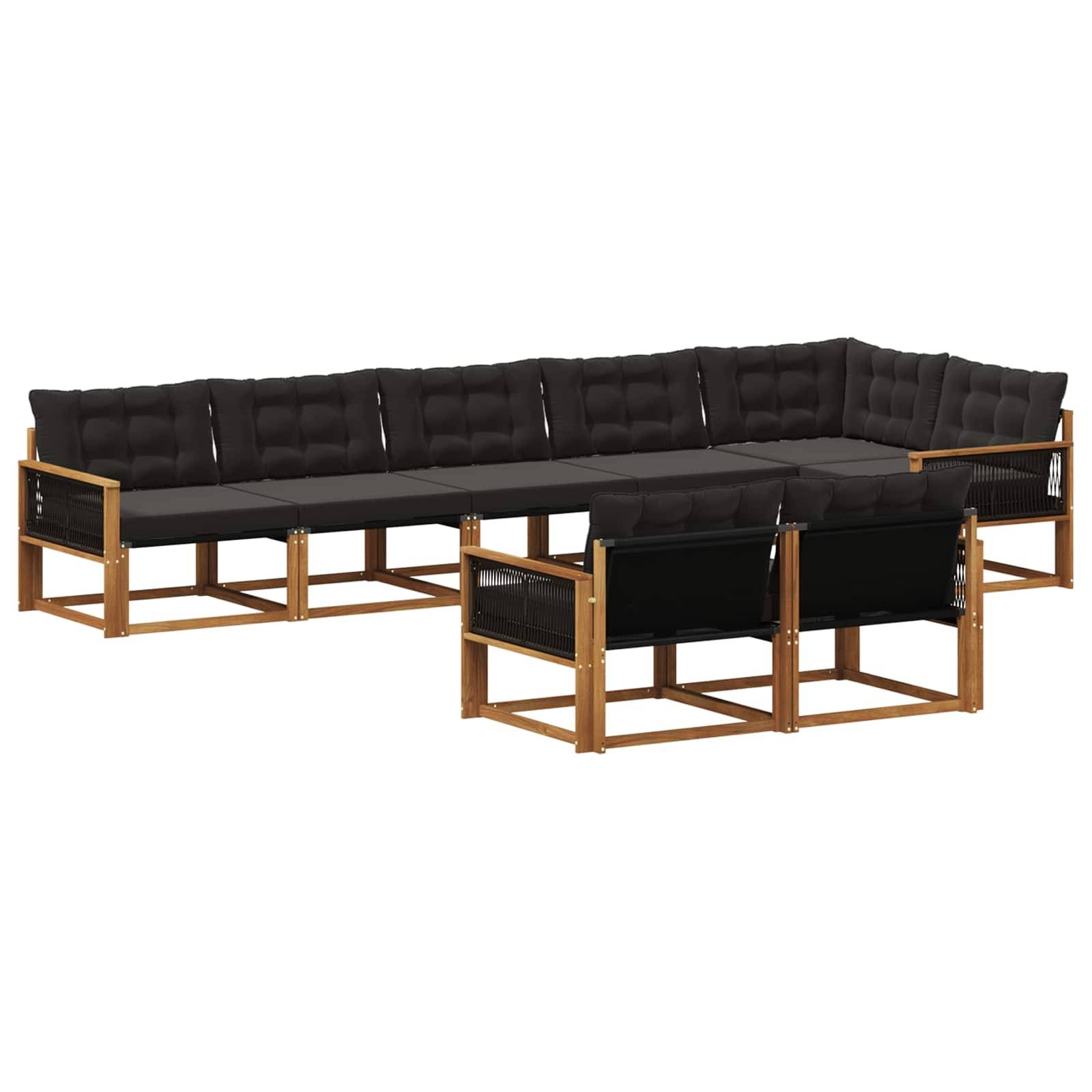 vidaXL Outdoor-Sofagarnitur mit Kissen 8 pcs Natürlich und Schwarz