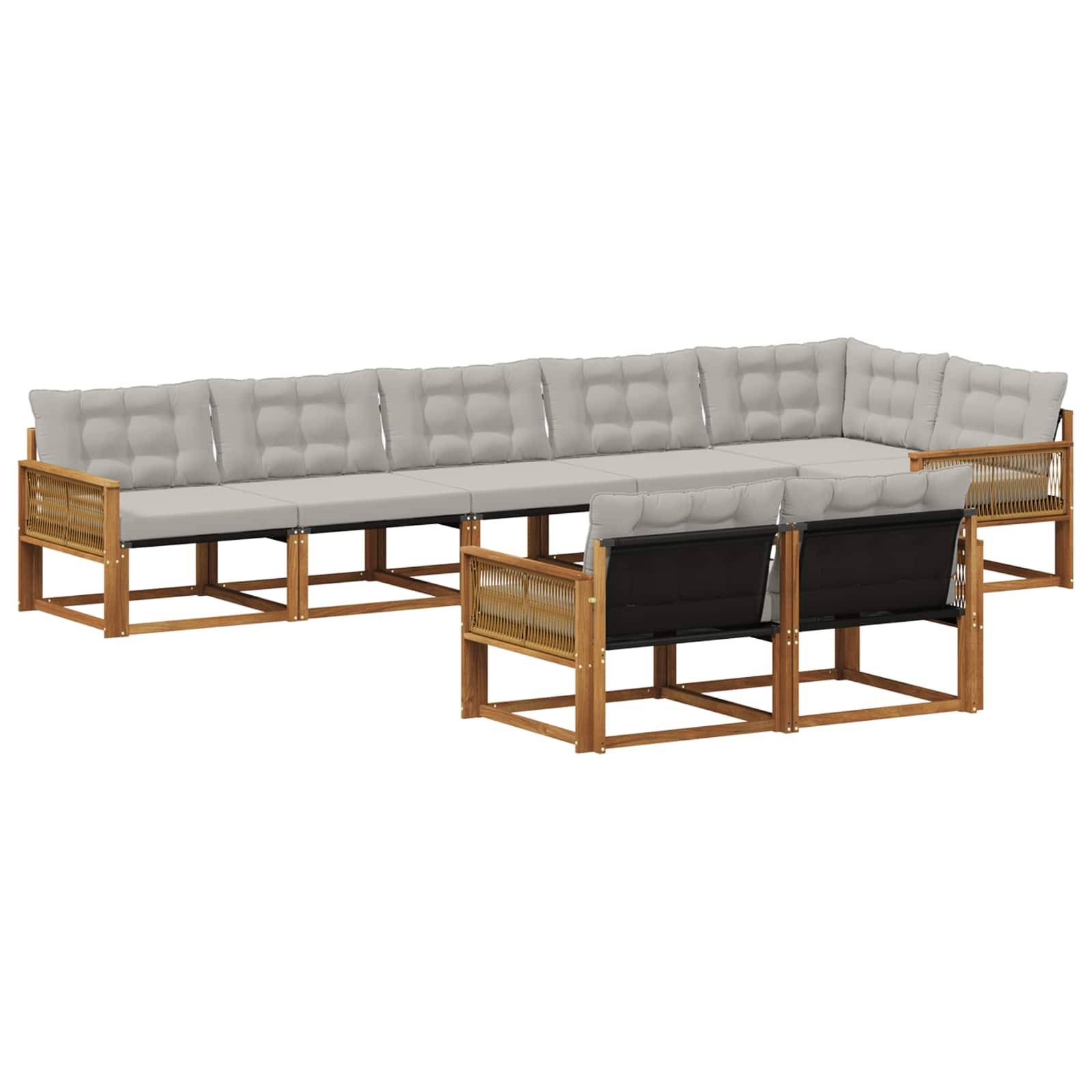 vidaXL Outdoor-Sofagarnitur mit Kissen 8 pcs Natürlich und Hellgrau