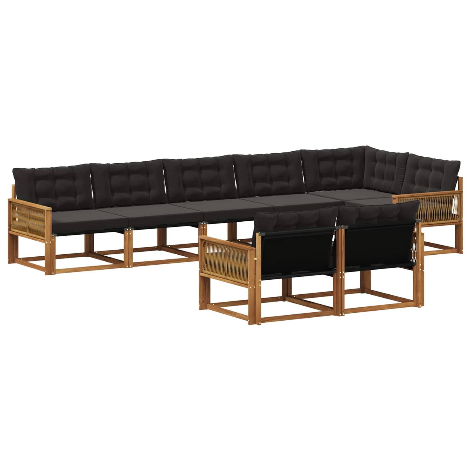 vidaXL Outdoor-Sofagarnitur mit Kissen 8 pcs Natürlich und Schwarz