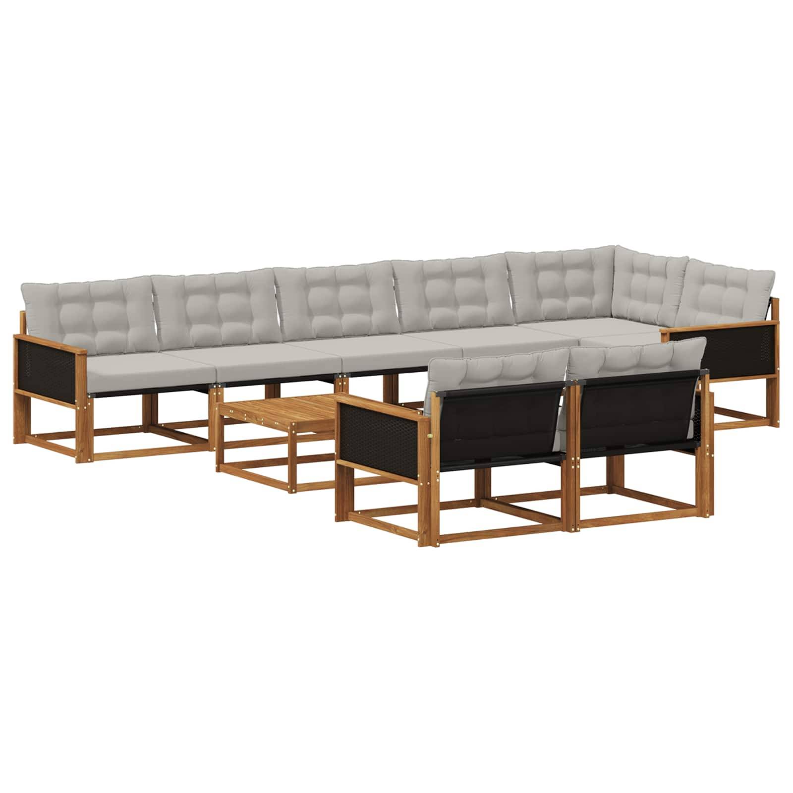 vidaXL Outdoor-Sofagarnitur mit Kissen 9 pcs Natürlich und Hellgrau
