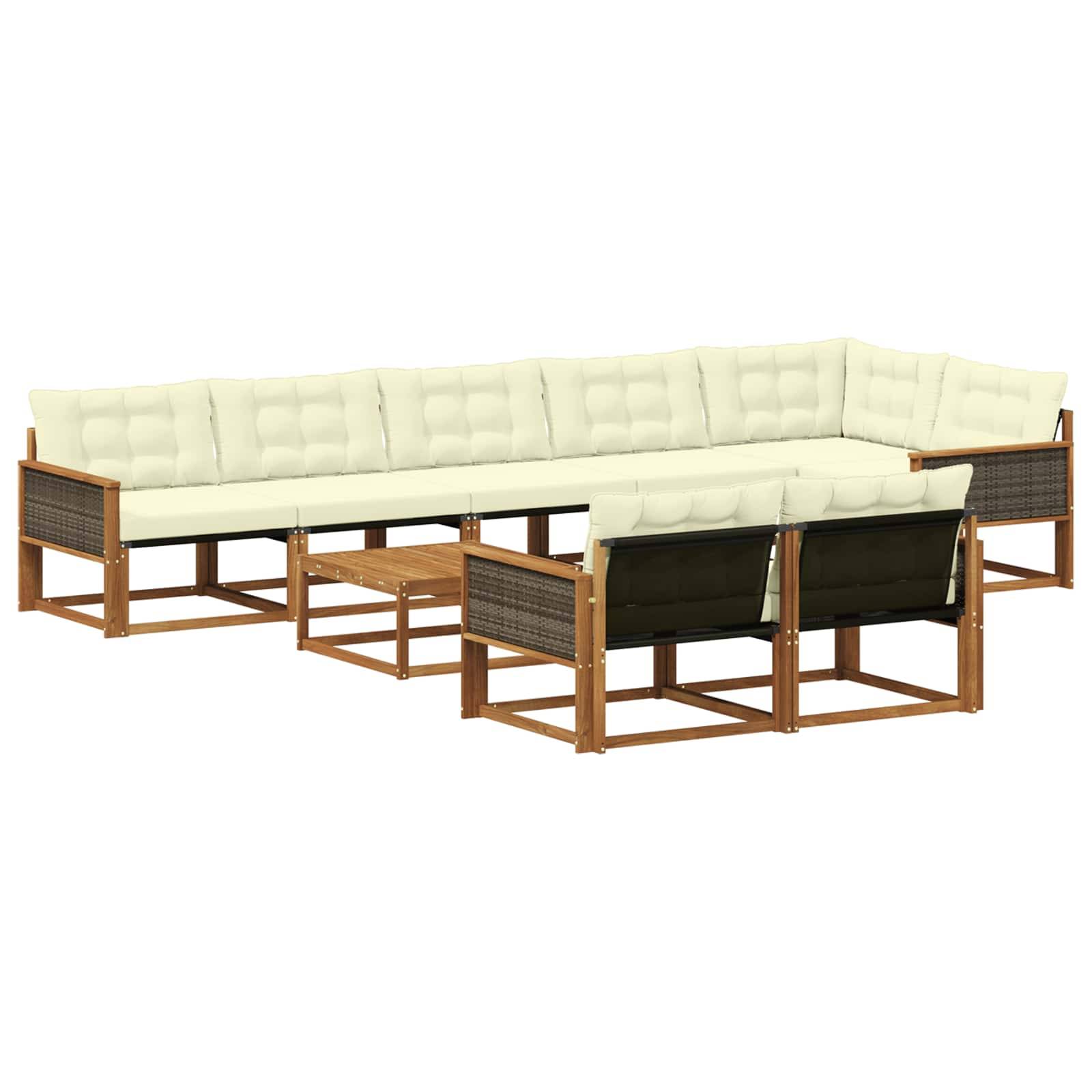 vidaXL Outdoor-Sofagarnitur mit Kissen 9 pcs Natur und Creme