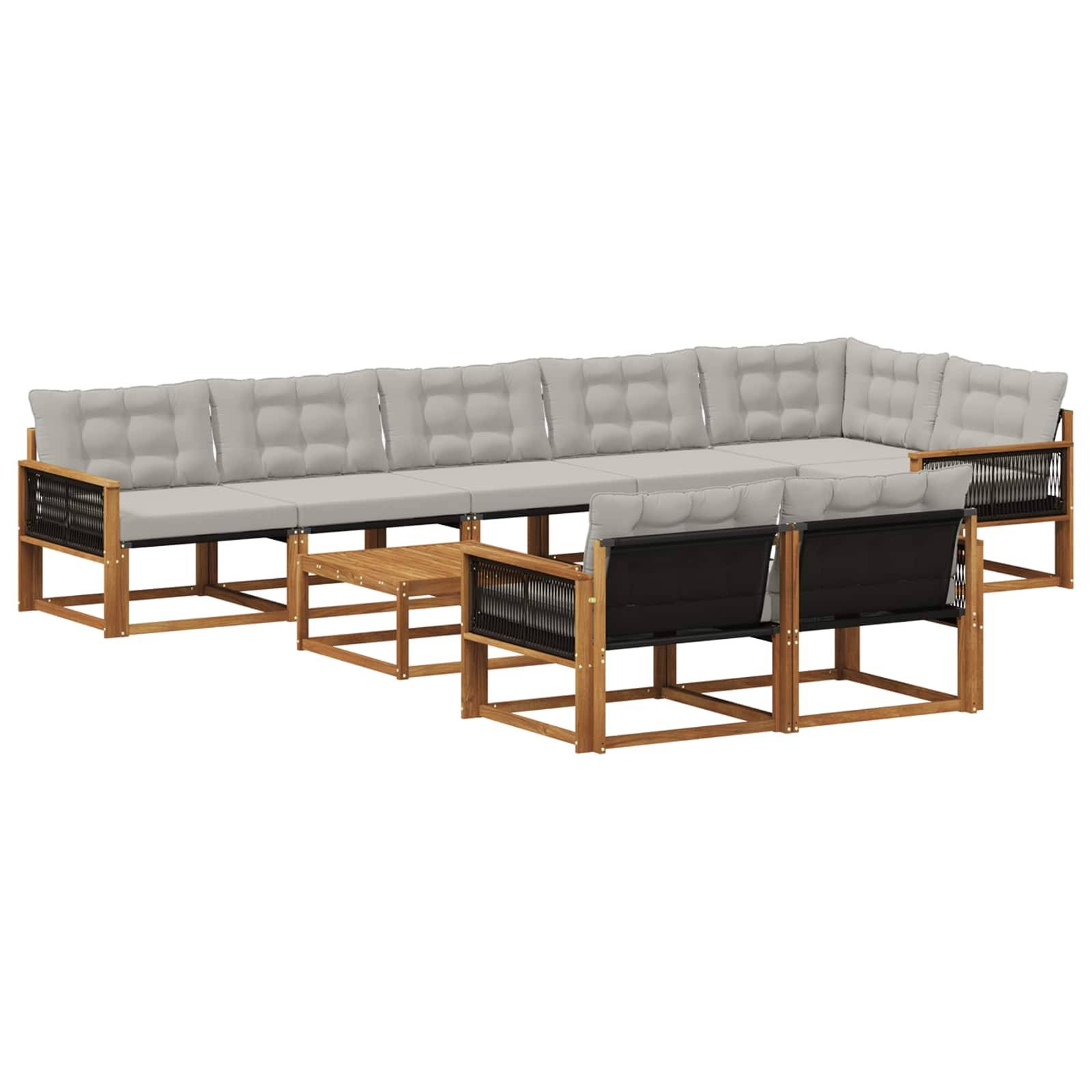 vidaXL Outdoor-Sofagarnitur mit Kissen 9 pcs Natürlich und Hellgrau