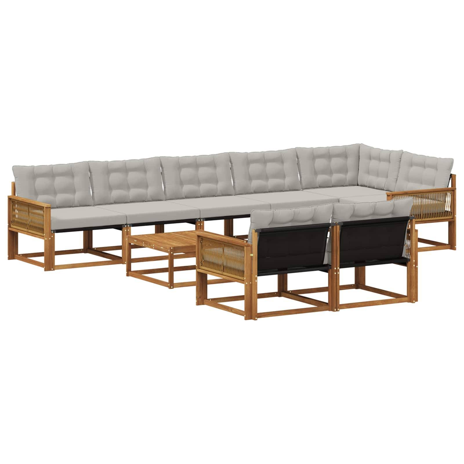 vidaXL Outdoor-Sofagarnitur mit Kissen 9 pcs Natürlich und Hellgrau