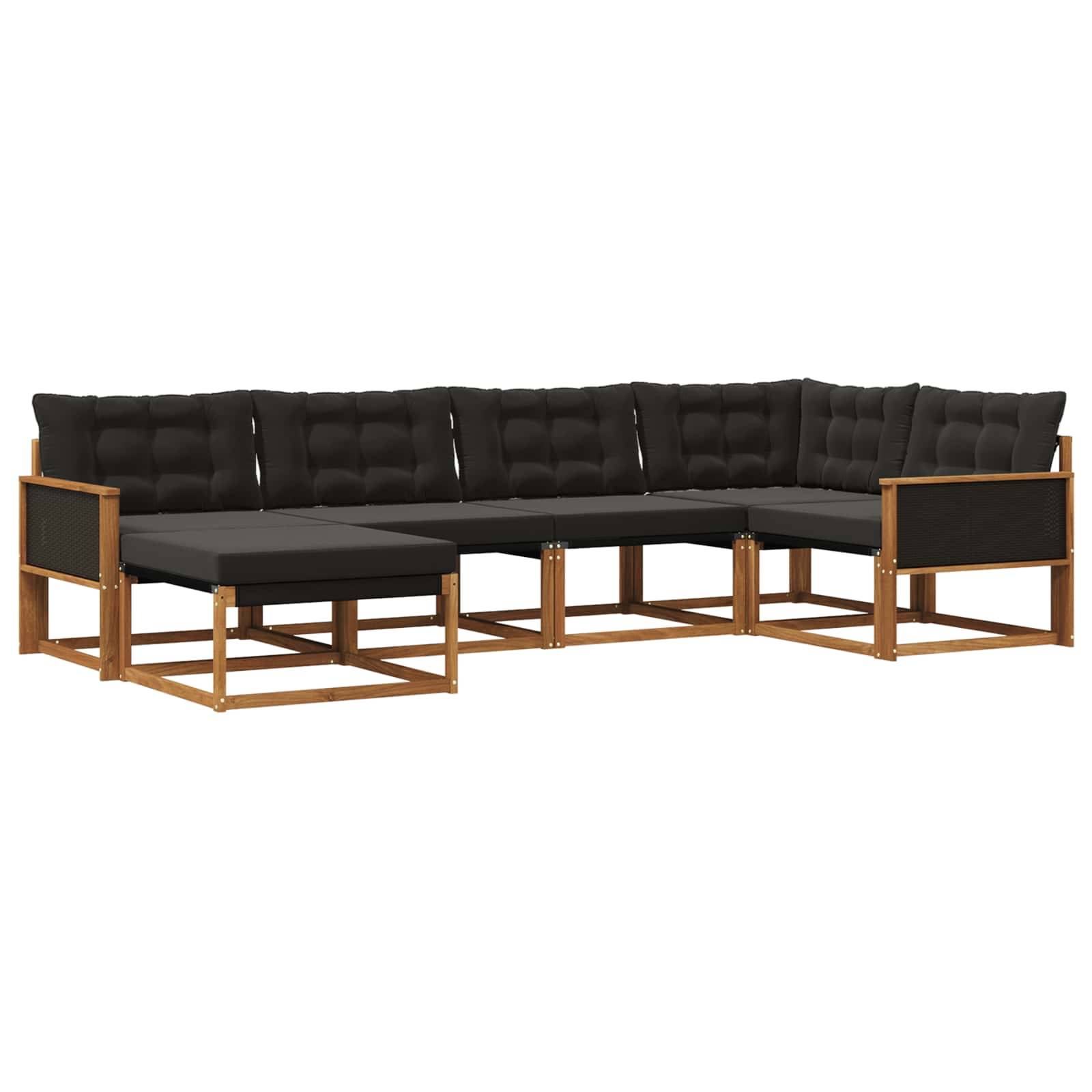vidaXL Outdoor-Sofagarnitur mit Kissen 6 pcs Natürlich und Schwarz