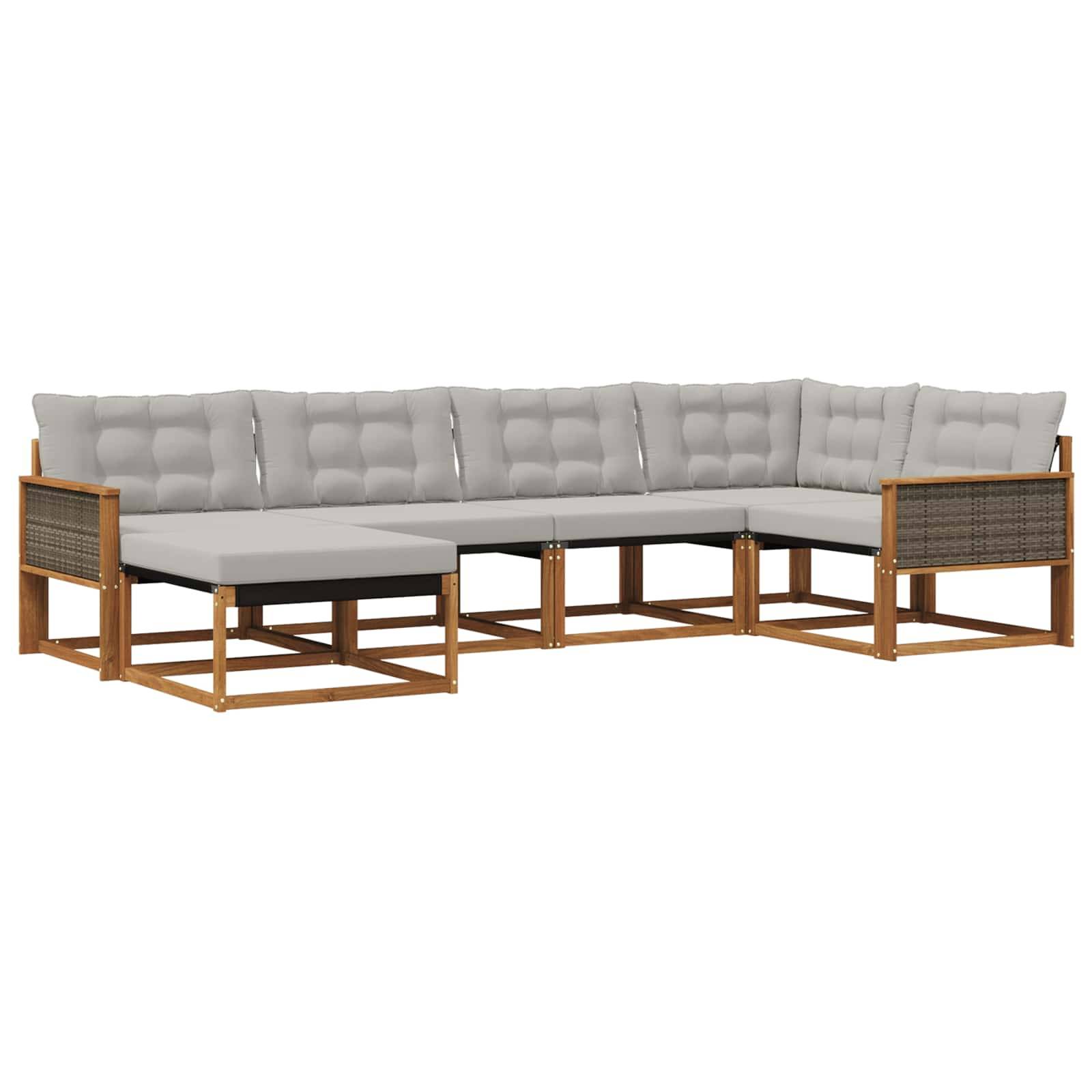 vidaXL Outdoor-Sofagarnitur mit Kissen 6 pcs Natürlich und Hellgrau