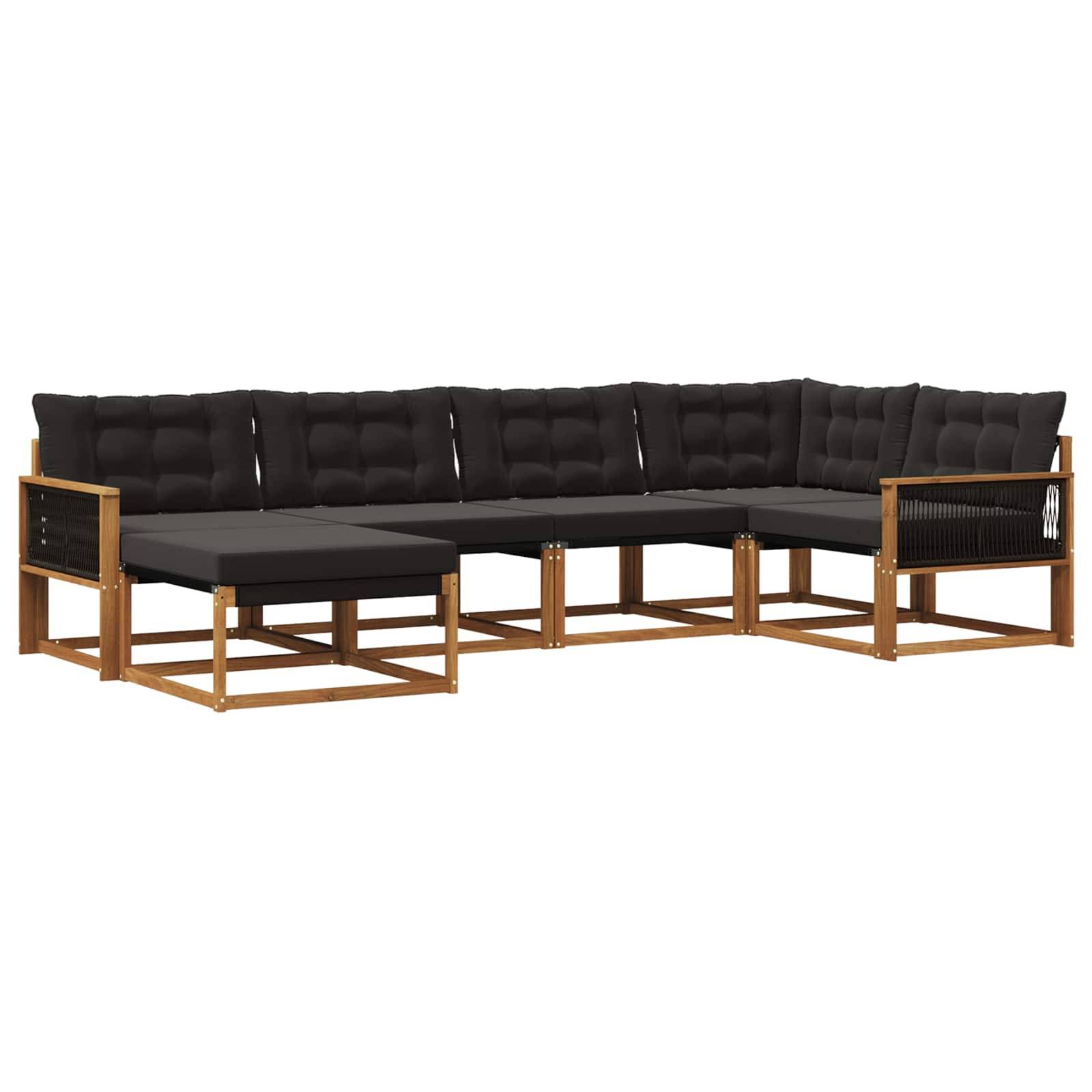 vidaXL Outdoor-Sofagarnitur mit Kissen 6 pcs Natürlich und Schwarz