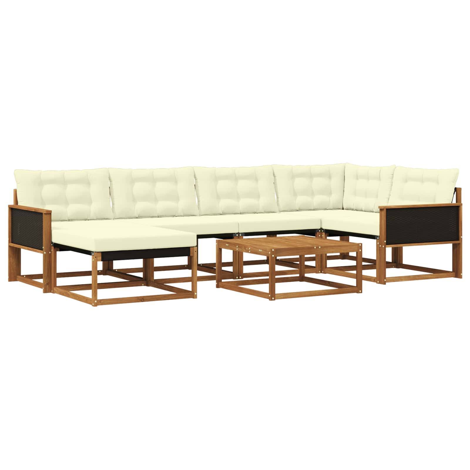 vidaXL Outdoor-Sofagarnitur 7 pcs Natur und Creme Massivholz Akazie