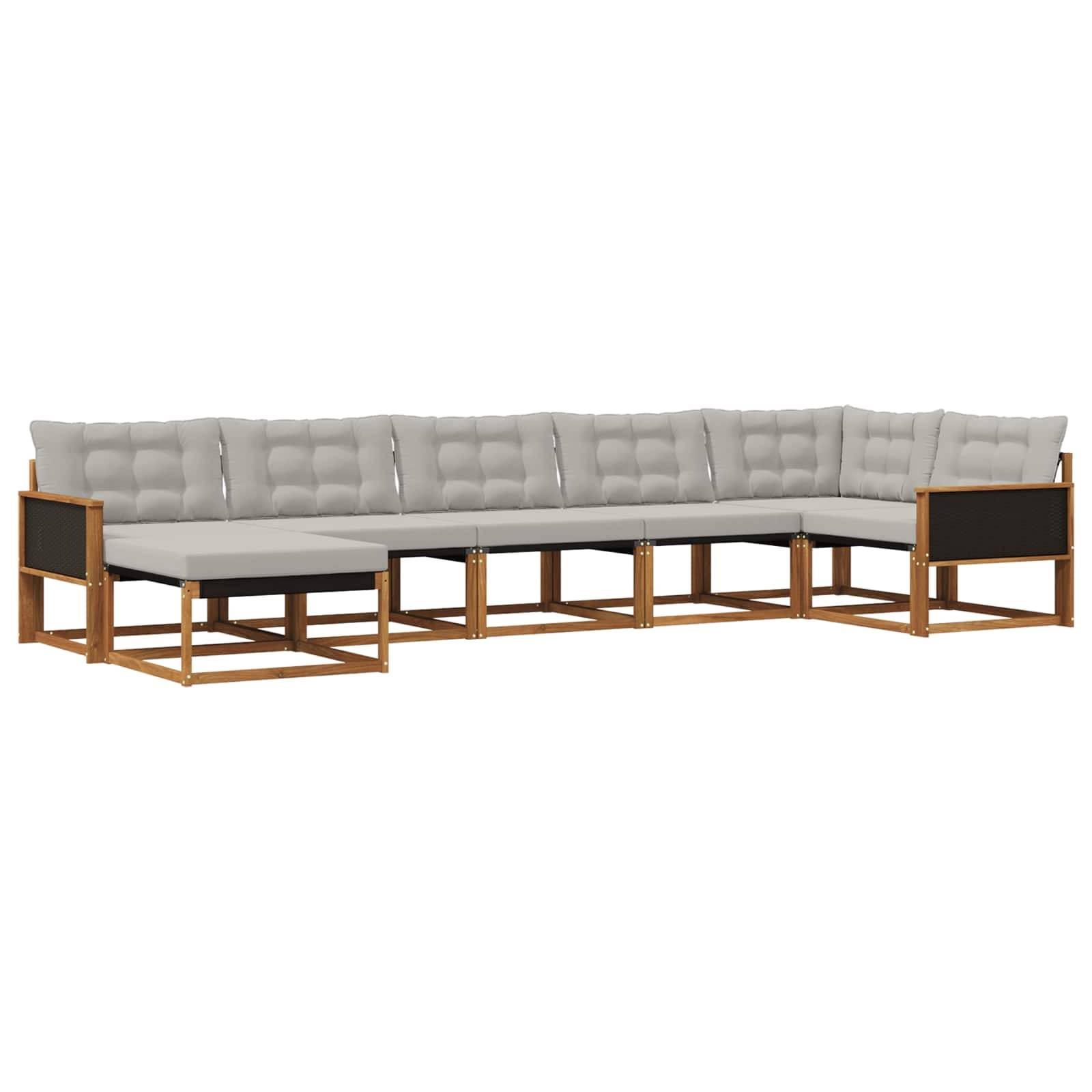 vidaXL Outdoor-Sofagarnitur mit Kissen 7 pcs Natürlich und Hellgrau