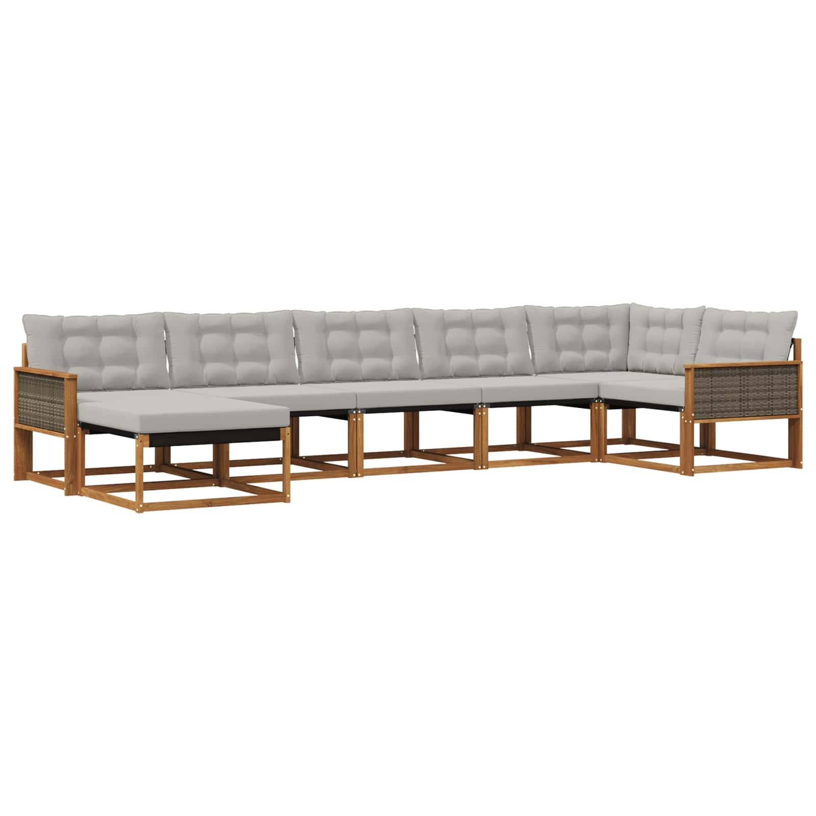 vidaXL Outdoor-Sofagarnitur mit Kissen 7 pcs Natürlich und Hellgrau