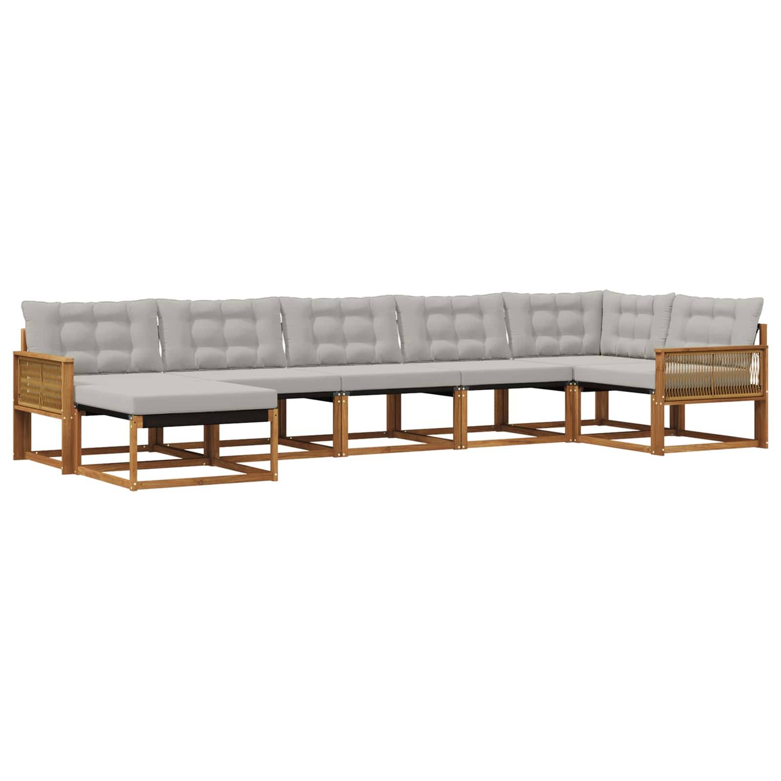 vidaXL Outdoor-Sofagarnitur mit Kissen 7 pcs Natürlich und Hellgrau
