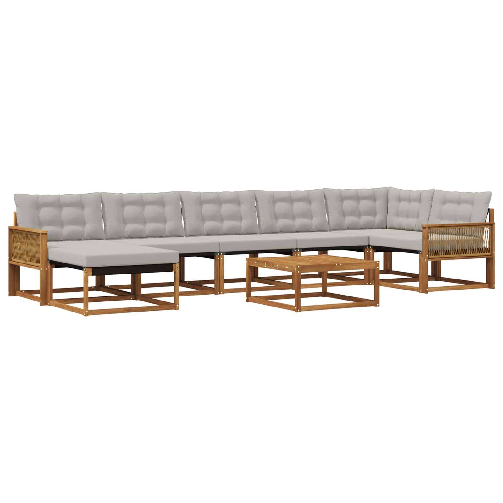 vidaXL Outdoor-Sofagarnitur mit Kissen 8 pcs Natürlich und Hellgrau