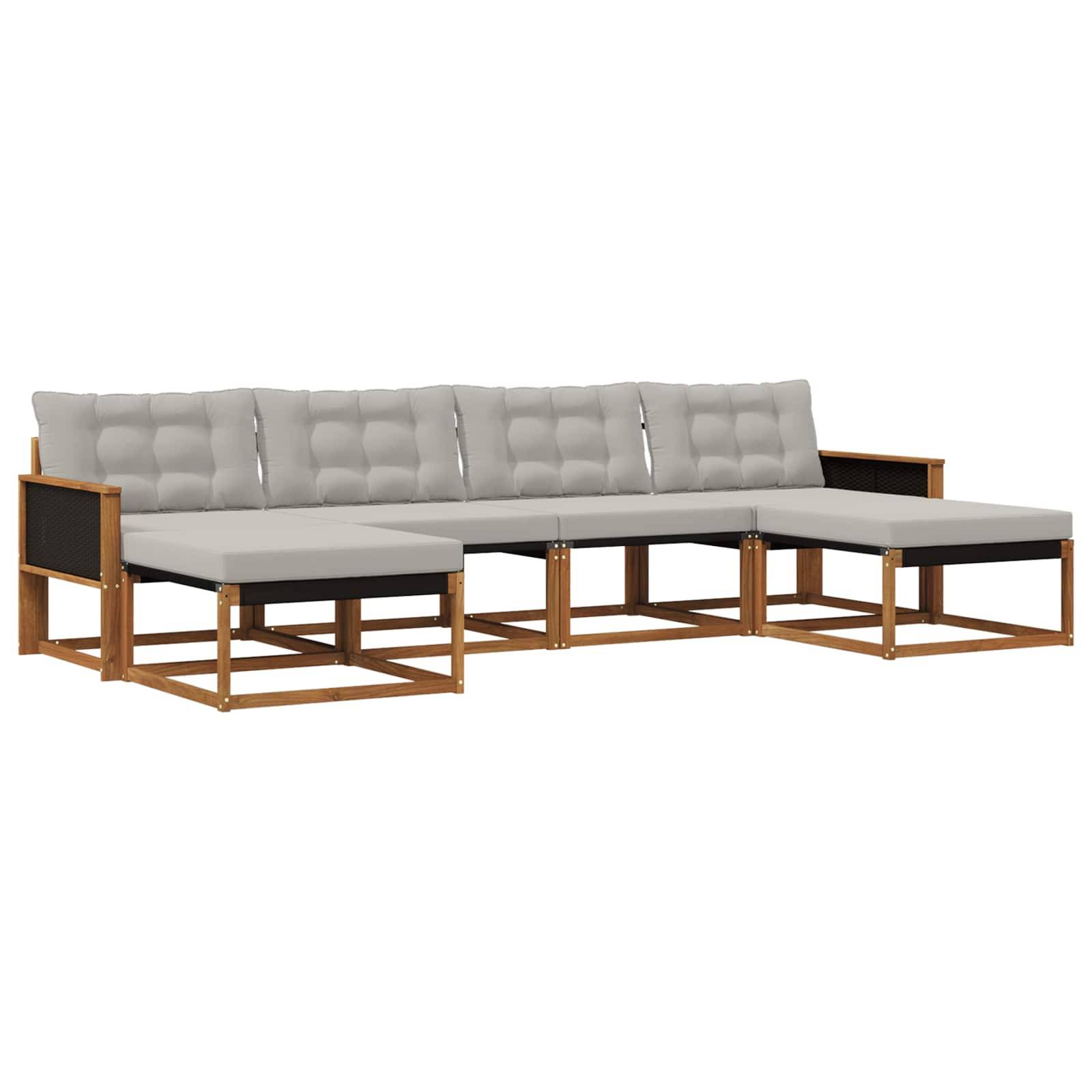 vidaXL Outdoor-Sofagarnitur mit Kissen 6 pcs Natürlich und Hellgrau