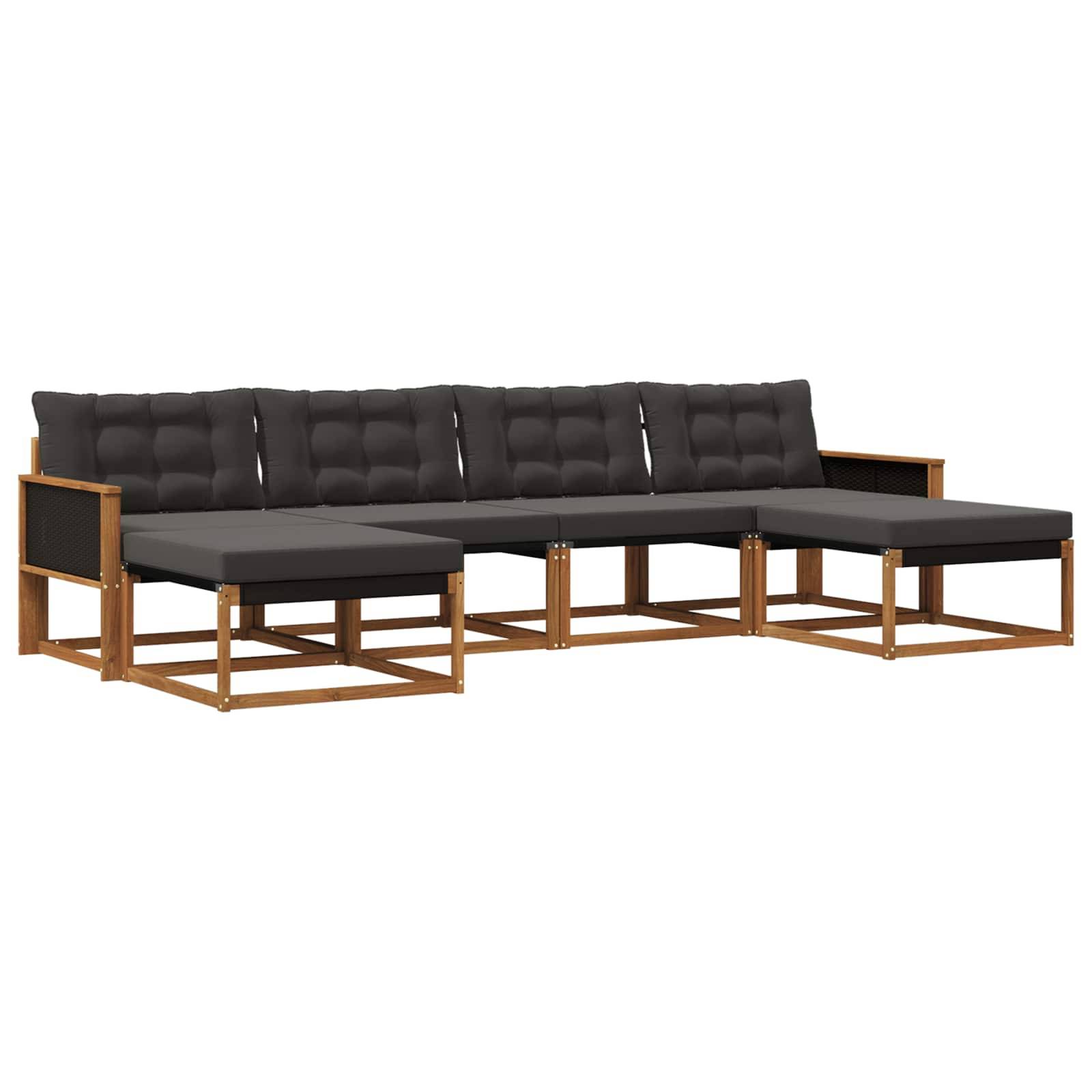 vidaXL Outdoor-Sofagarnitur mit Kissen 6 pcs Natürlich und Schwarz