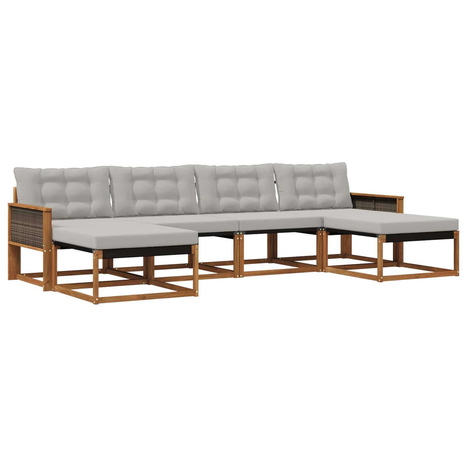 vidaXL Outdoor-Sofagarnitur mit Kissen 6 pcs Natürlich und Hellgrau