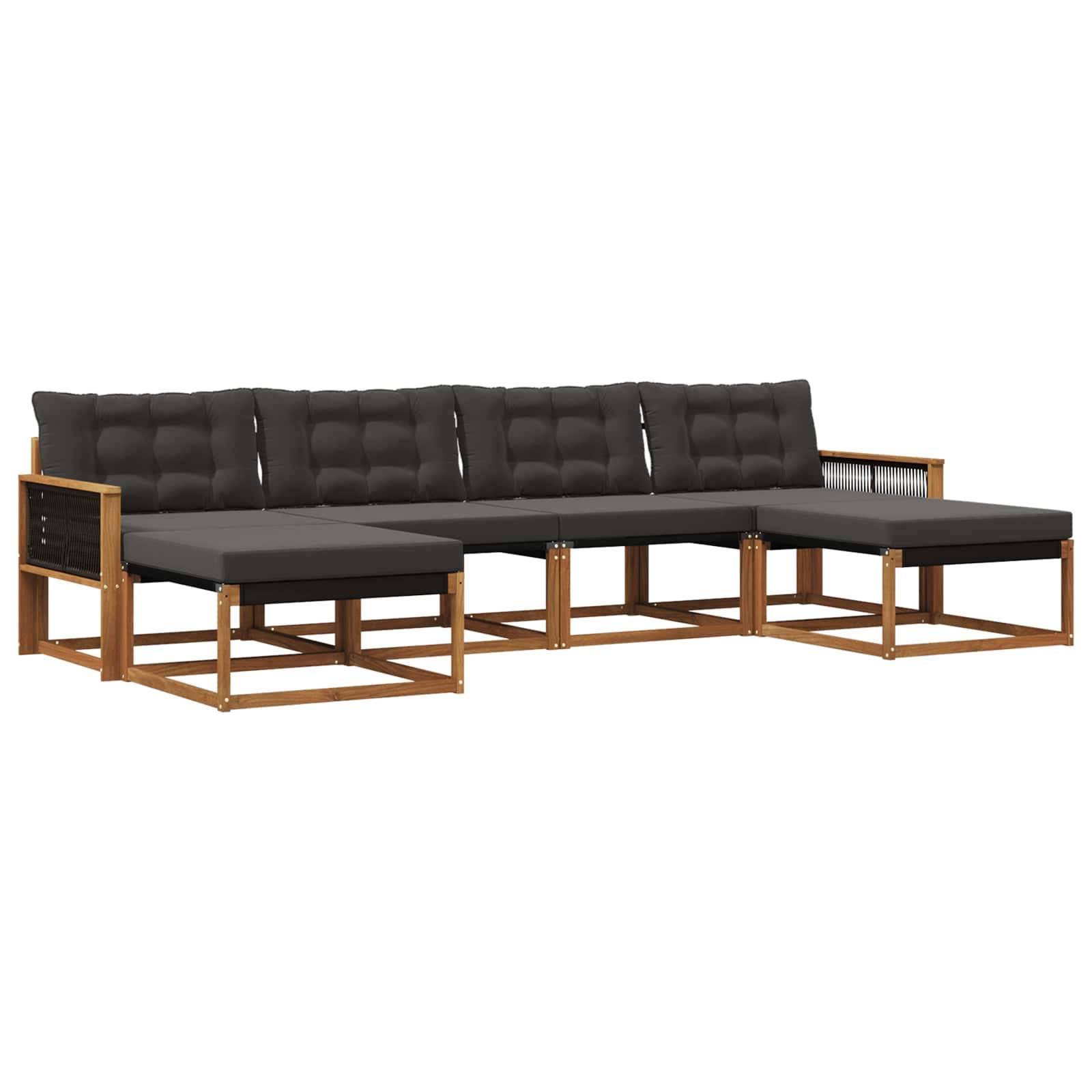 vidaXL Outdoor-Sofagarnitur mit Kissen 6 pcs Natürlich und Schwarz
