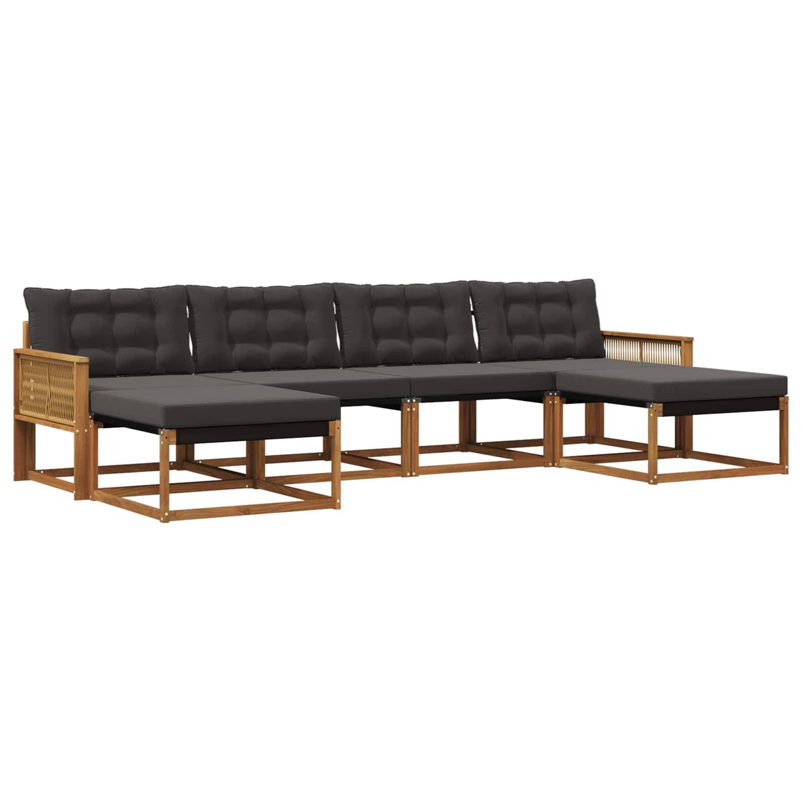vidaXL Outdoor-Sofagarnitur mit Kissen 6 pcs Natürlich und Schwarz