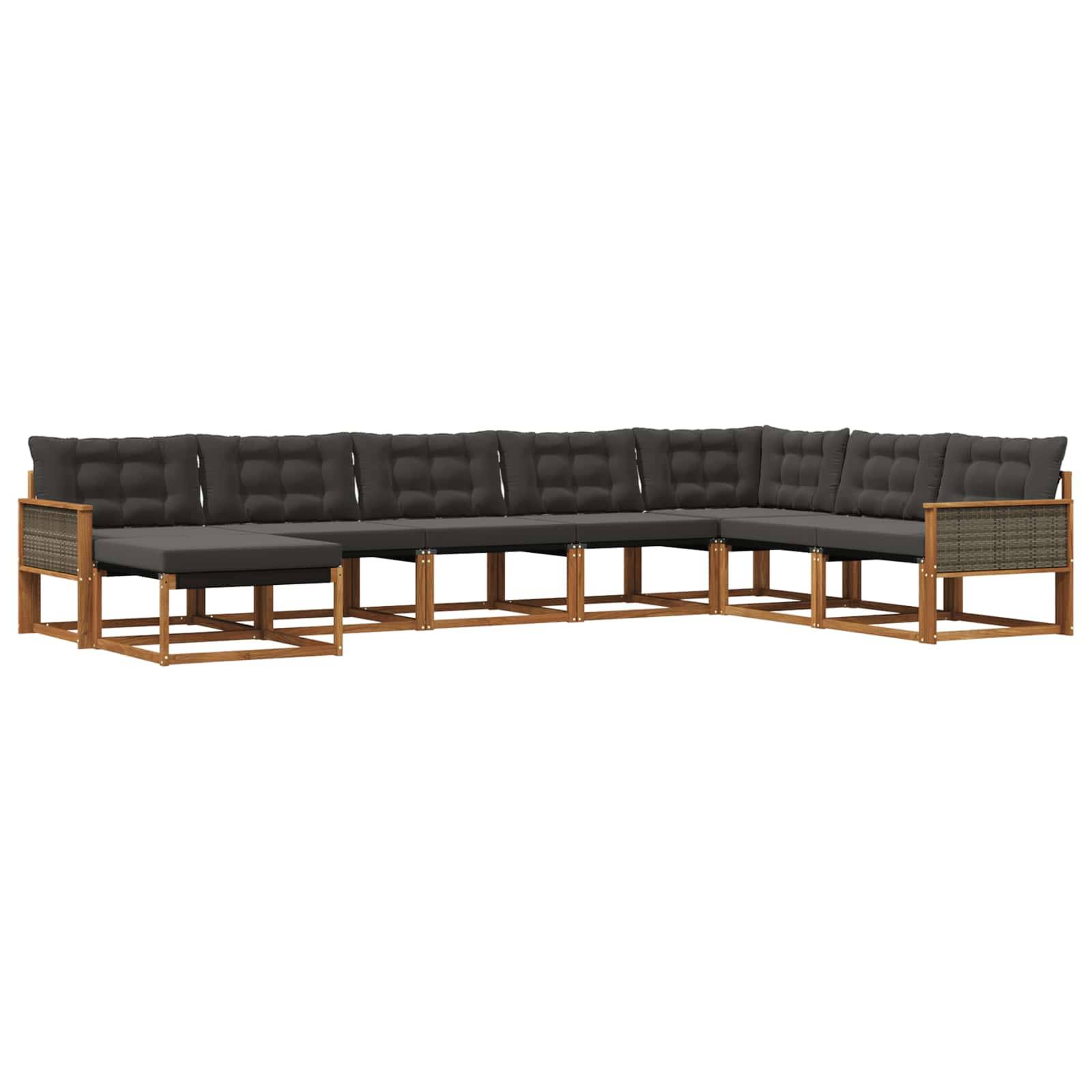 vidaXL Outdoor-Sofagarnitur mit Kissen 8 pcs Natürlich und Schwarz