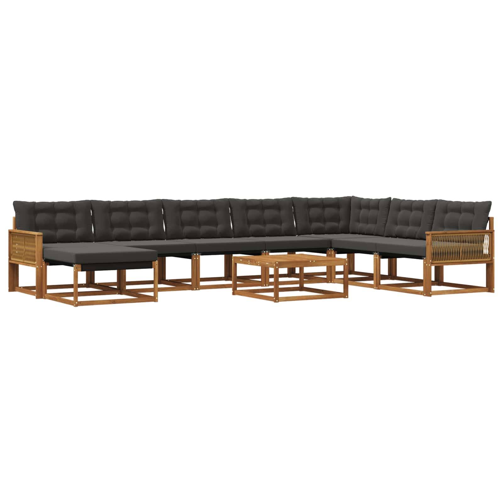 vidaXL Outdoor-Sofagarnitur mit Kissen 9 pcs Natürlich und Schwarz