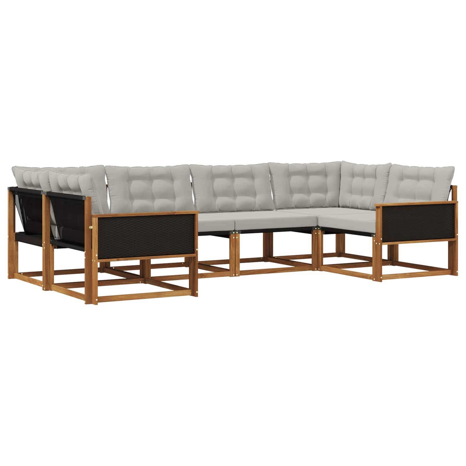 vidaXL Outdoor-Sofagarnitur mit Kissen 6 pcs Natürlich und Hellgrau