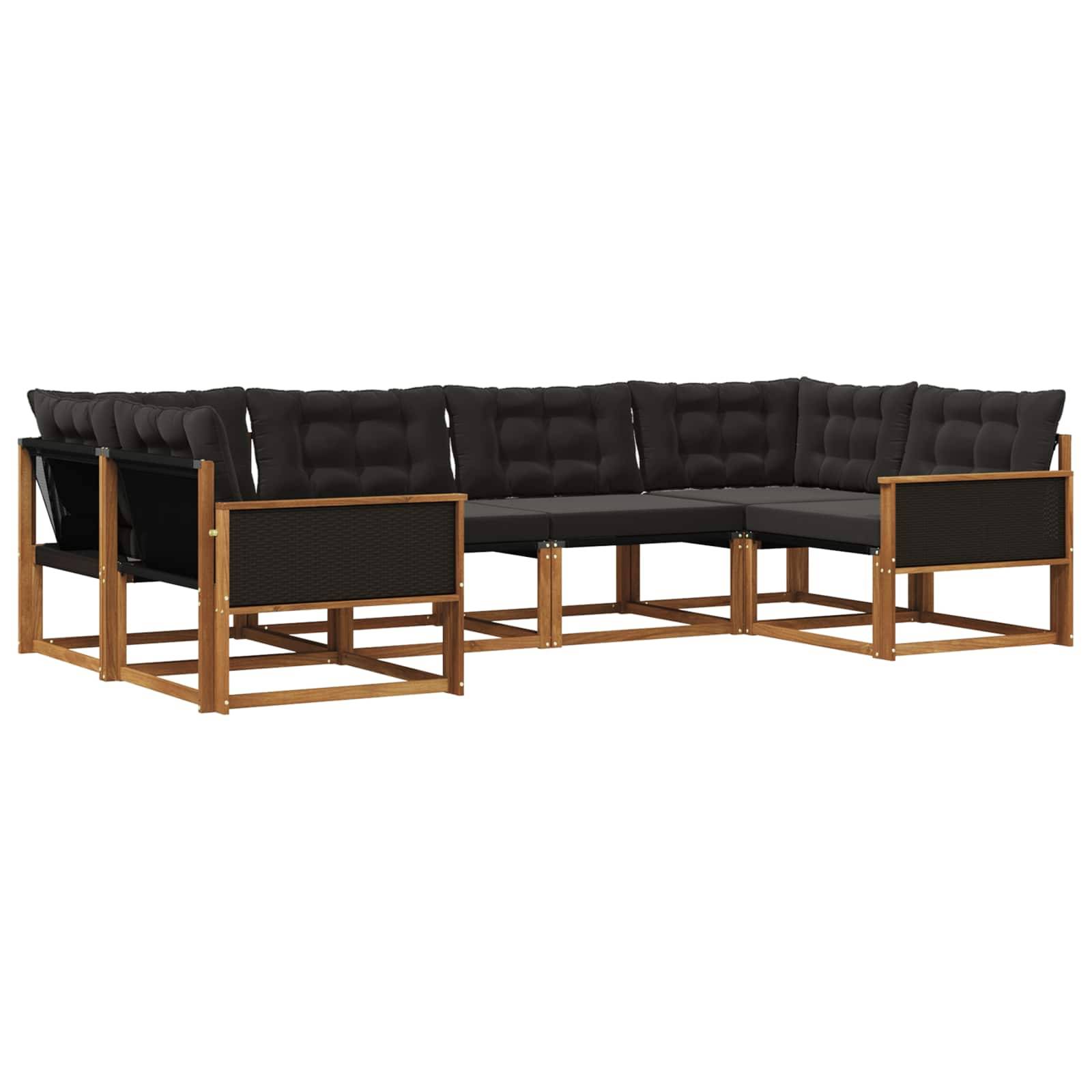 vidaXL Outdoor-Sofagarnitur mit Kissen 6 pcs Natürlich und Schwarz